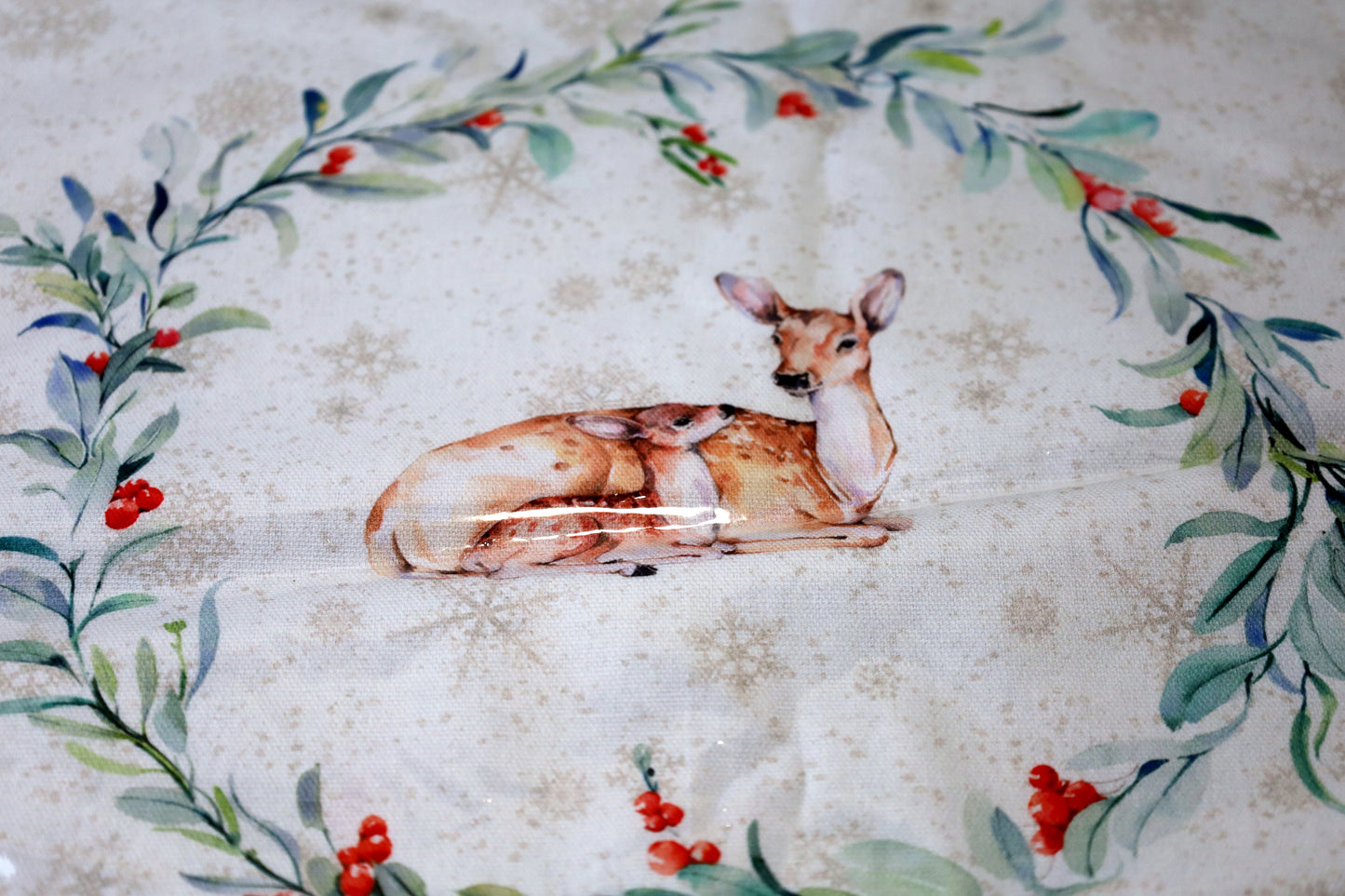 Kissenbezug Winterwald mit Reh-Motiv 40x40 cm - Baumwolle Landhaus-Stil