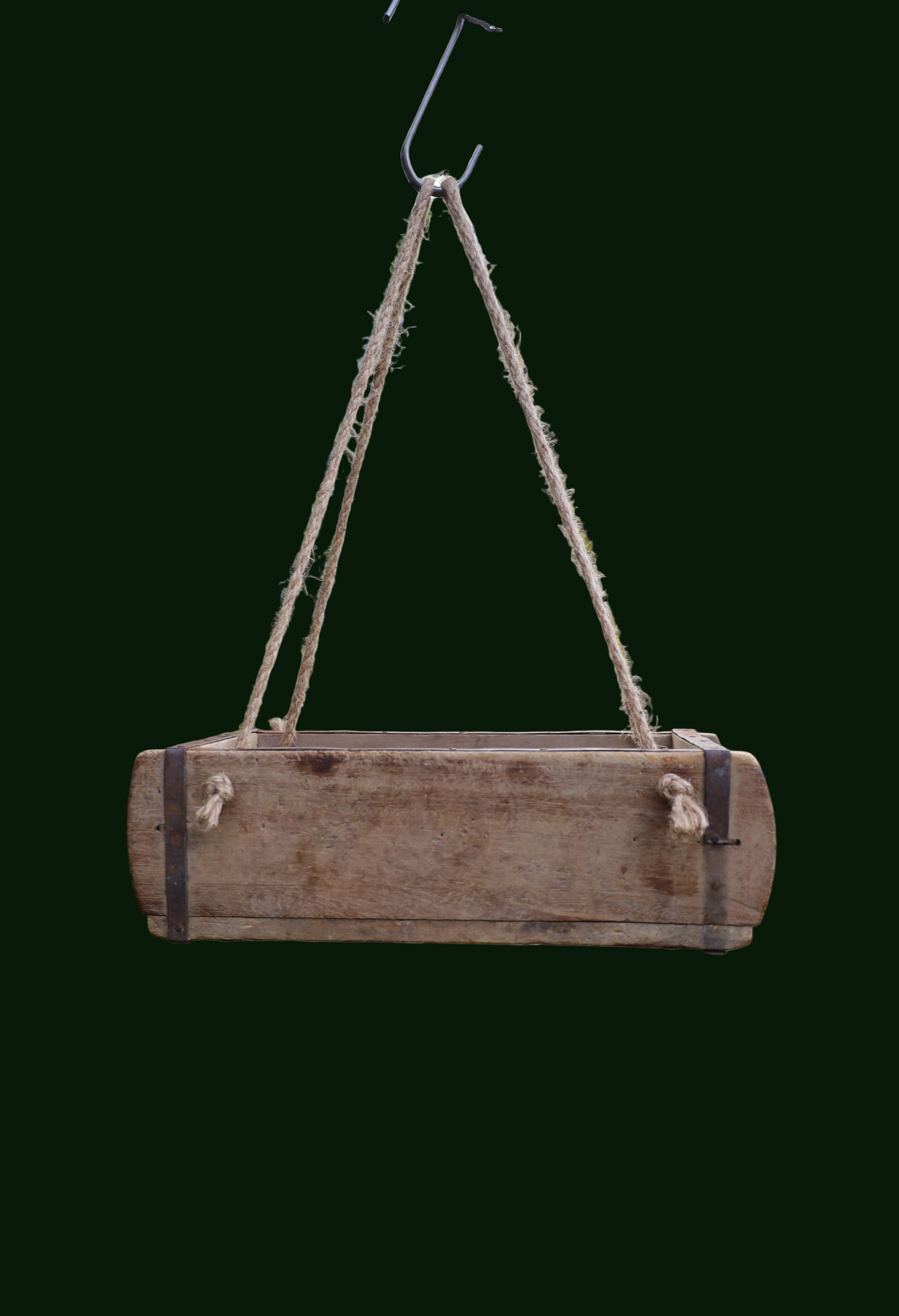 Alte Ziegelform aus Altholz mit Seilen zum Aufhängen, Shabby Chic Hängeregal