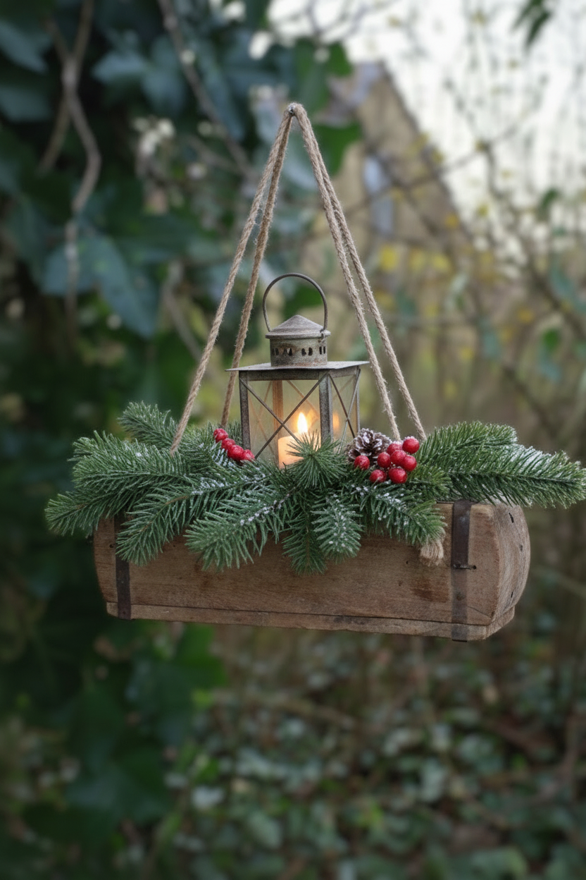 Alte Ziegelform aus Altholz mit Seilen zum Aufhängen, Shabby Chic Hängeregal