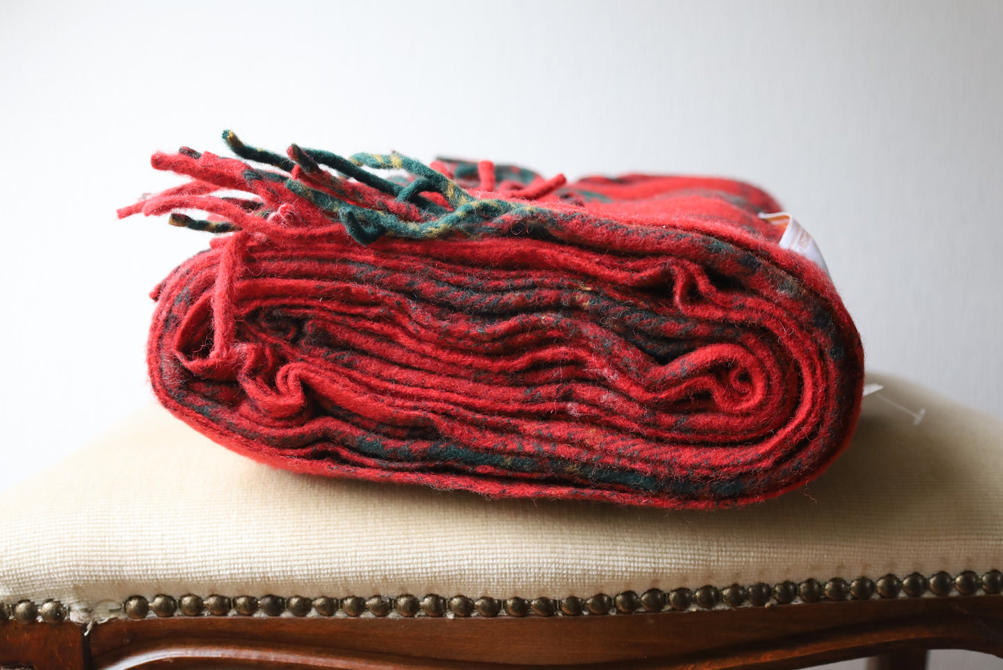 Wolldecke Schottenkaro 180x150cm - 100% Recycelte Wolle Rot/Grün