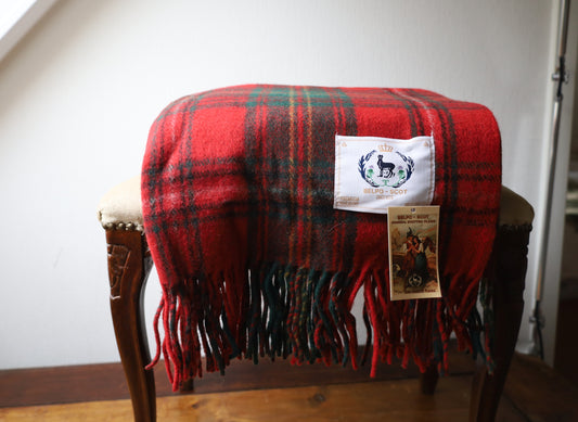 Wolldecke Schottenkaro 180x150cm - 100% Recycelte Wolle Rot/Grün