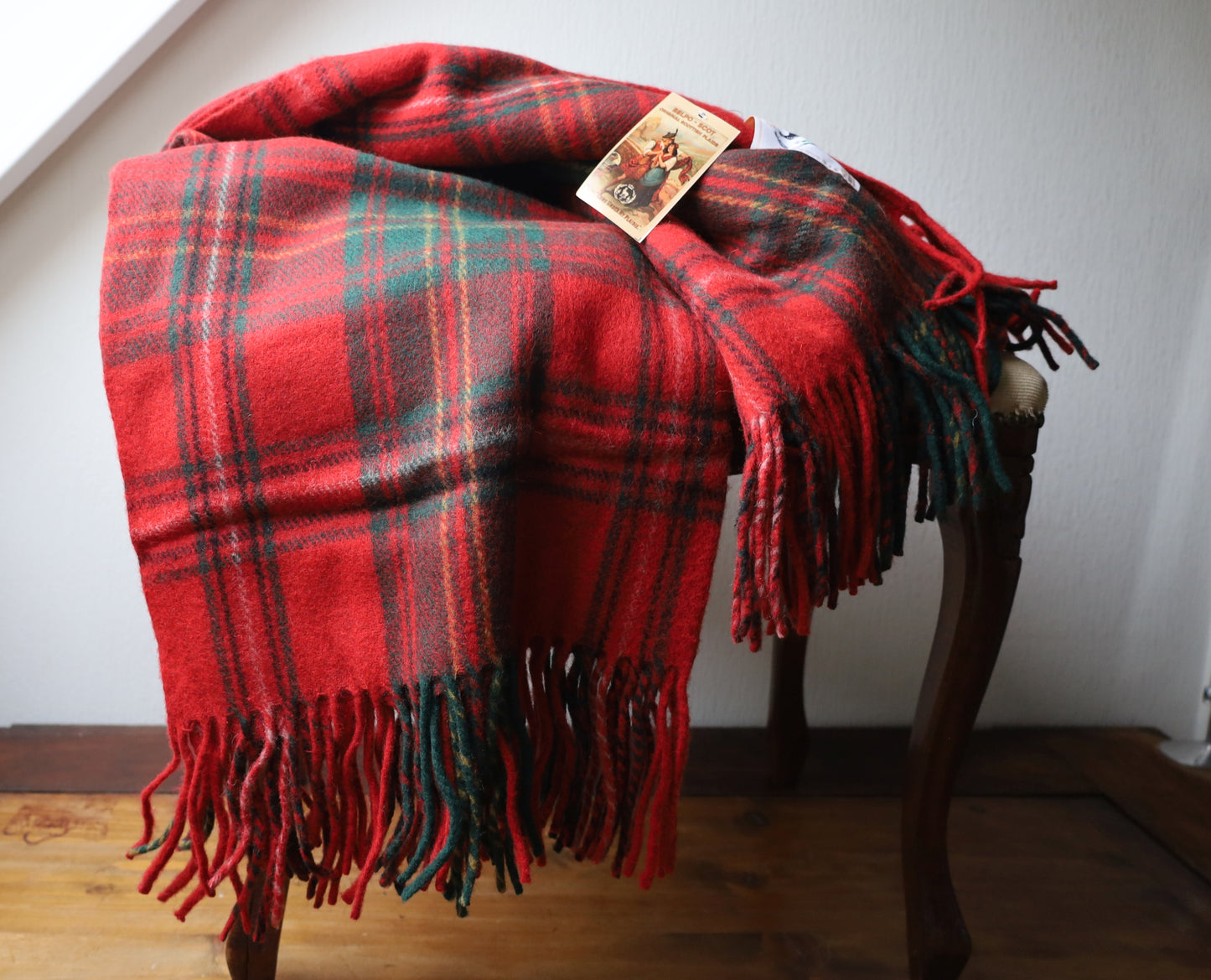 Wolldecke Schottenkaro 180x150cm - 100% Recycelte Wolle Rot/Grün