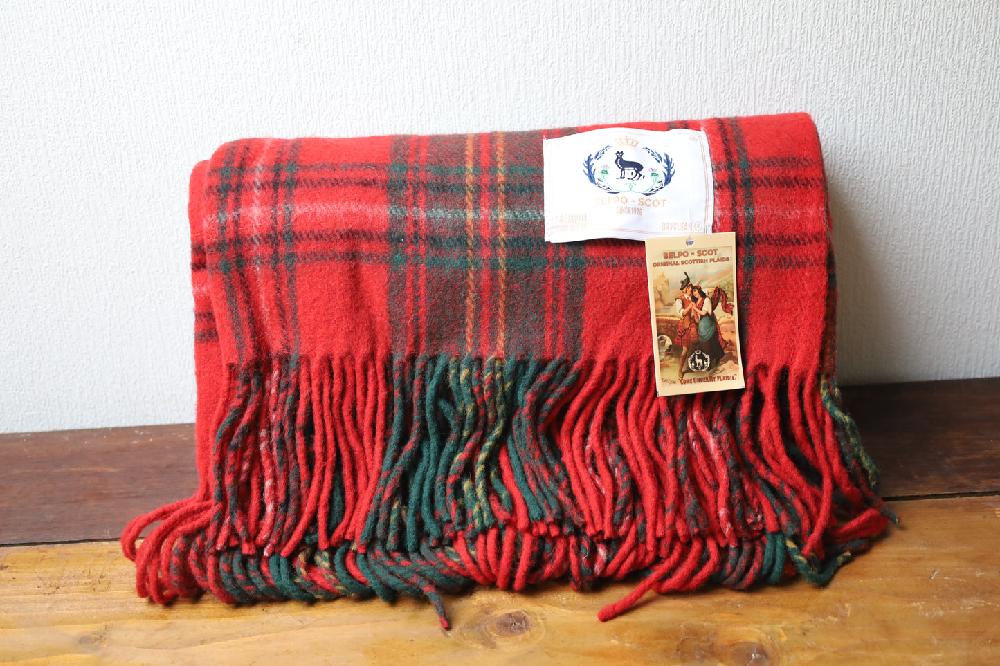 Wolldecke Schottenkaro 180x150cm - 100% Recycelte Wolle Rot/Grün