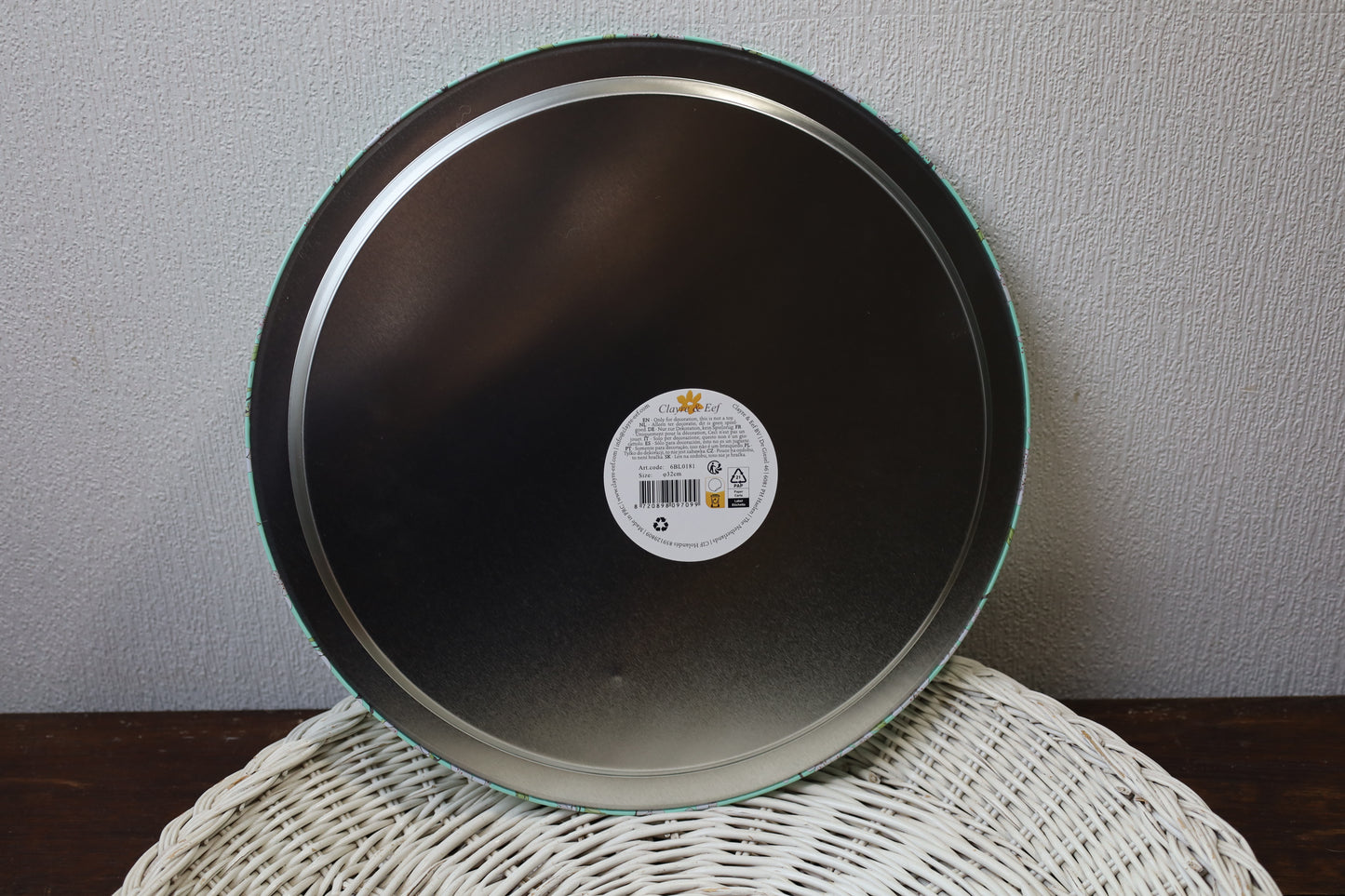 Rundes Metalltablett Grün Ø 32 cm - Blumenmotiv Landhaus-Stil