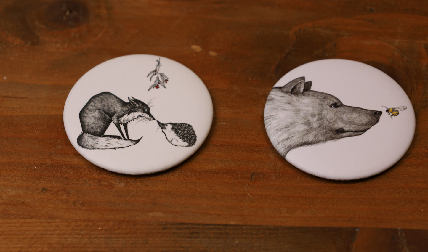 Kühlschrankmagnet mit Tiermotiven - Fuchs, Igel & Bär - 56mm rund