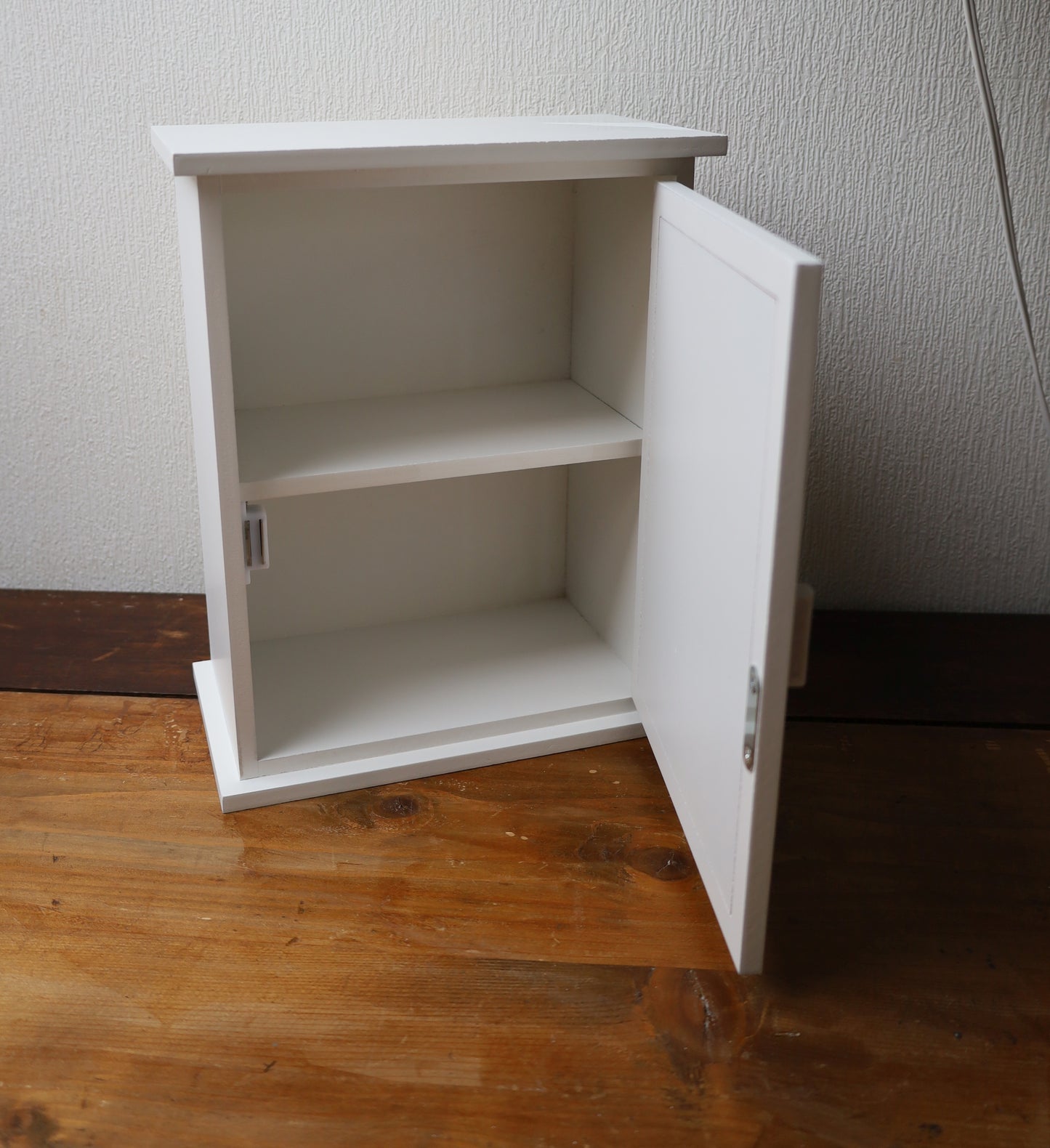 Wooden medicine cabinet, white and red - vintage apothecary cabinet, country style 