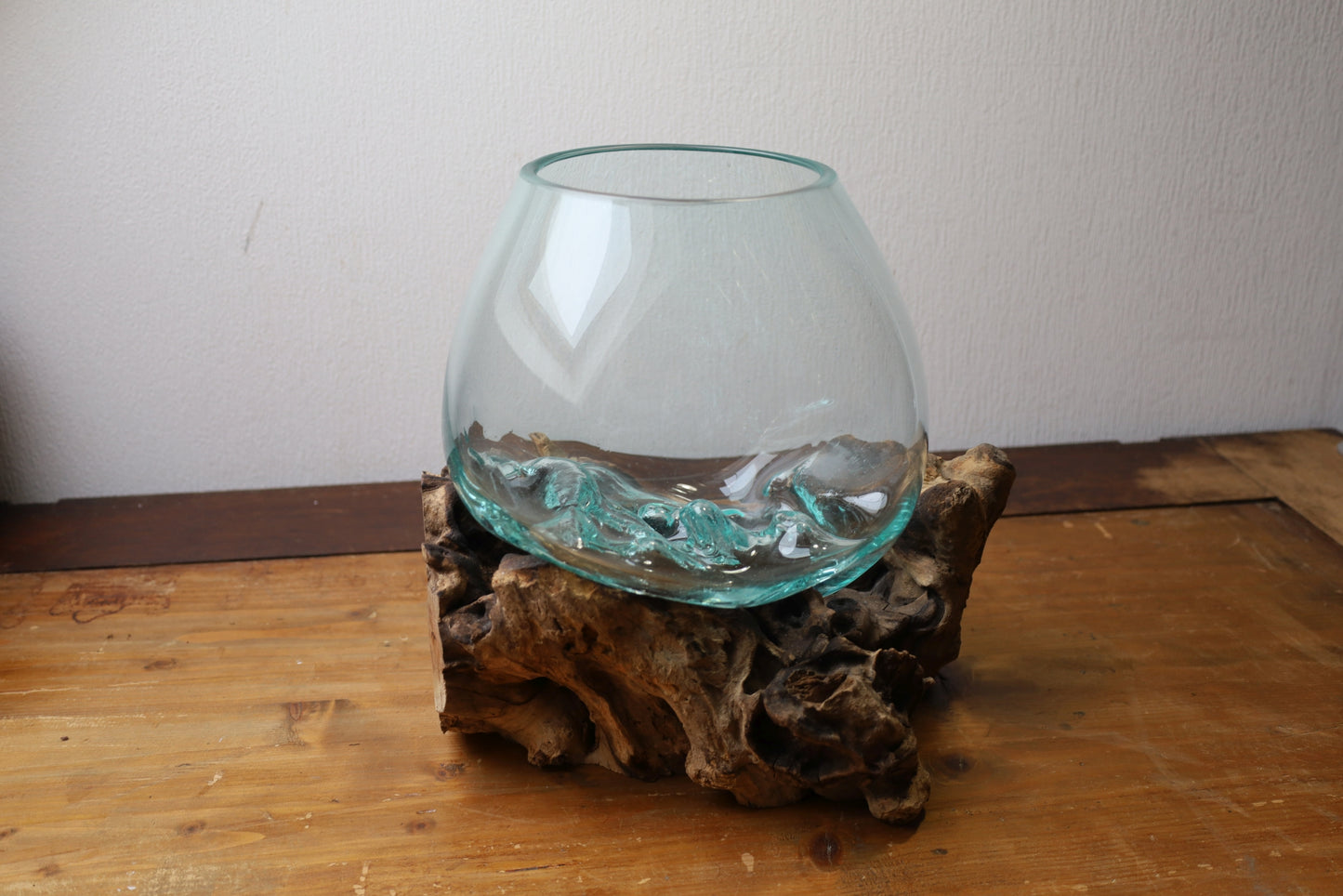 Glasvase auf Wurzelholz - Dekorative Schale Landhaus Deko