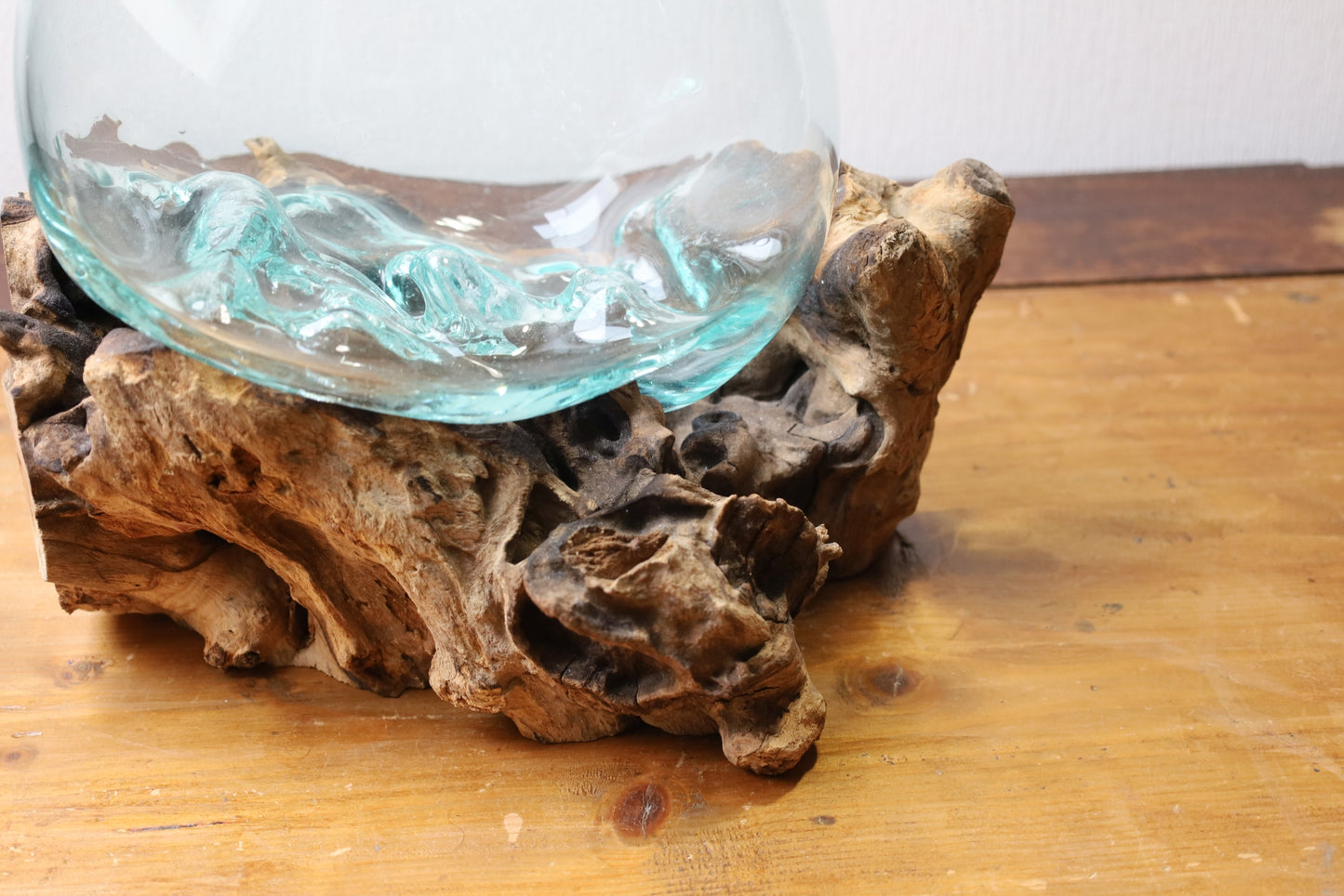 Glasvase auf Wurzelholz - Dekorative Schale Landhaus Deko
