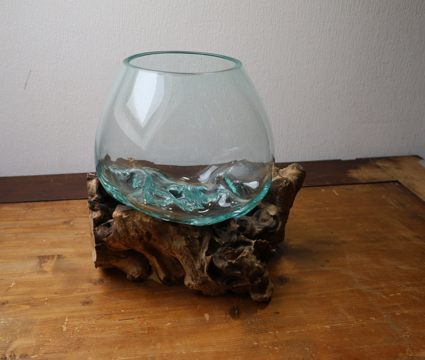 Glasvase auf Wurzelholz - Dekorative Schale Landhaus Deko