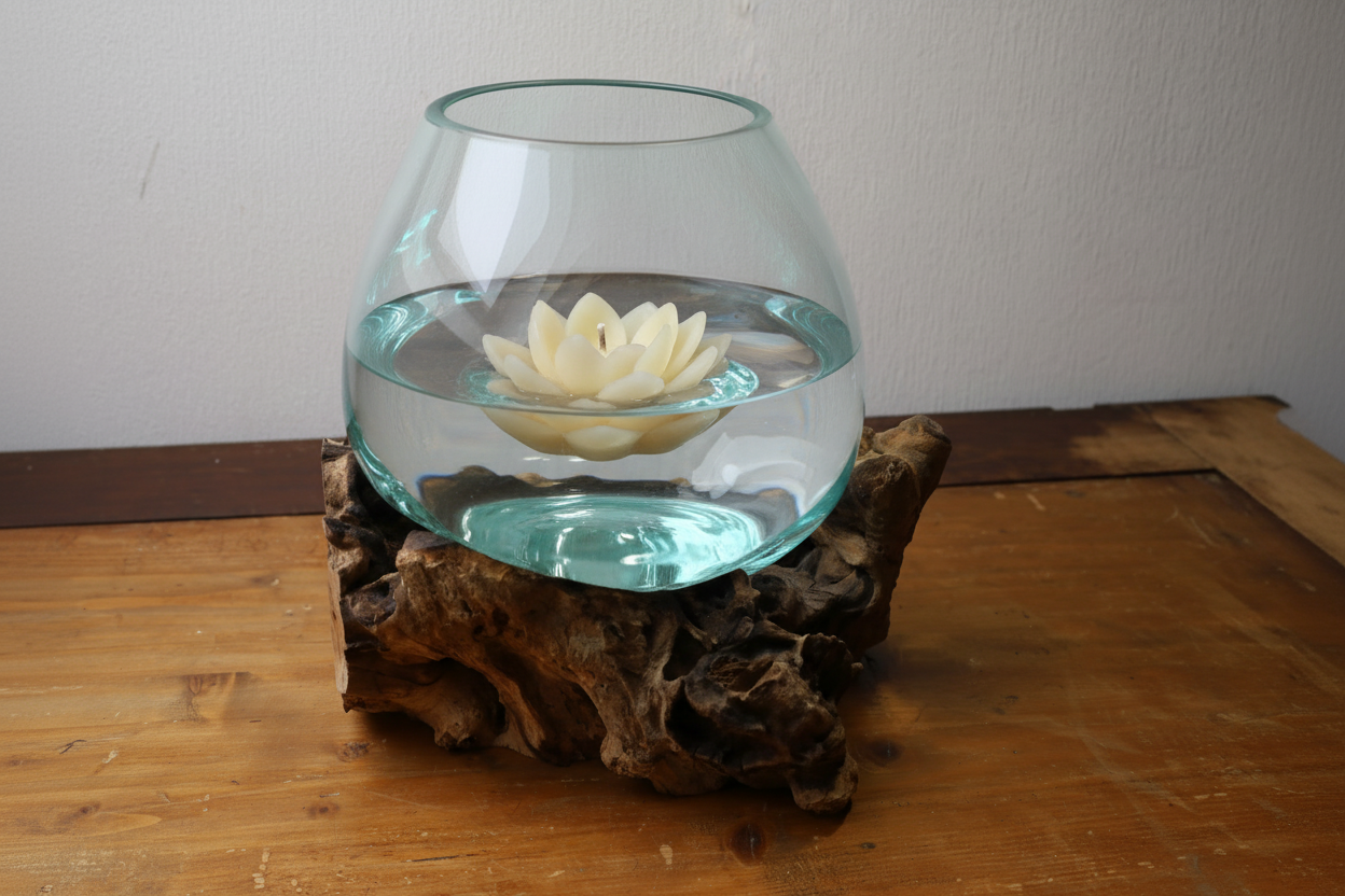 Glasvase auf Wurzelholz - Dekorative Schale Landhaus Deko