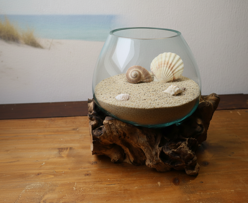 Glasvase auf Wurzelholz - Dekorative Schale Landhaus Deko