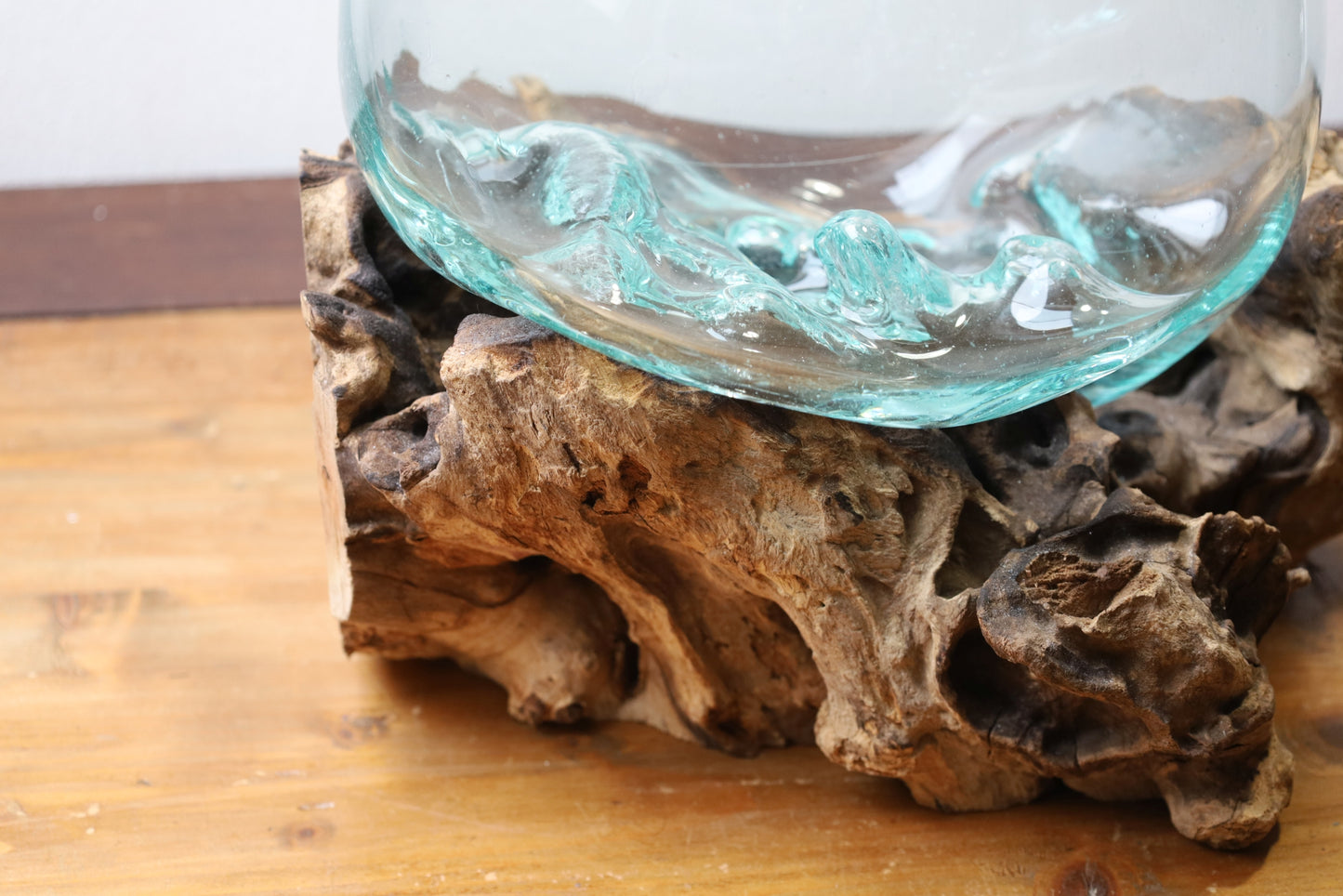 Glasvase auf Wurzelholz - Dekorative Schale Landhaus Deko