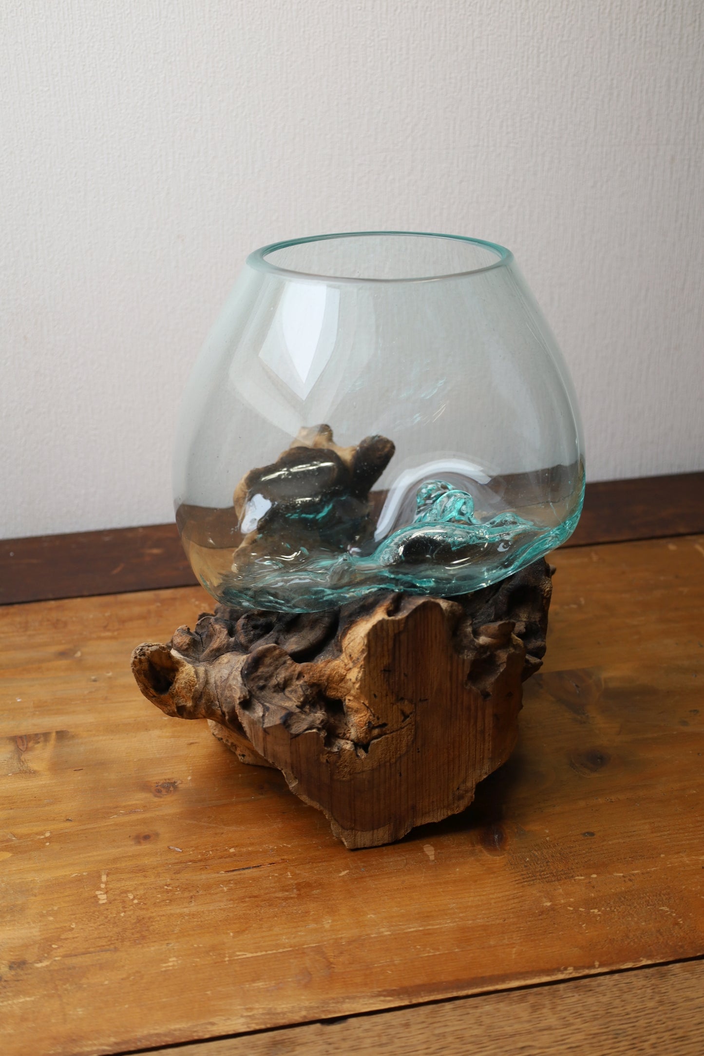 Glasvase auf Wurzelholz - Dekorative Schale Landhaus Deko