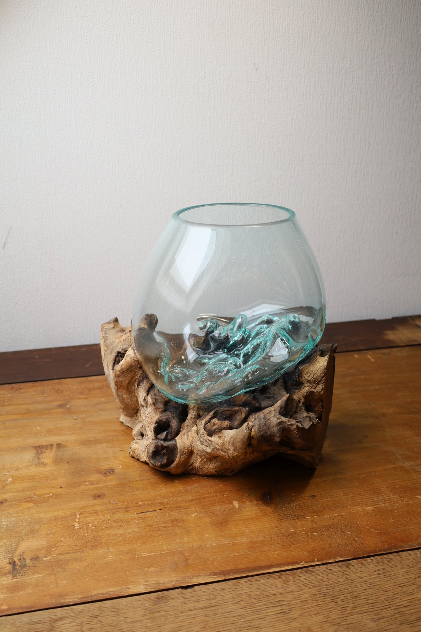 Glasvase auf Wurzelholz - Dekorative Schale Landhaus Deko