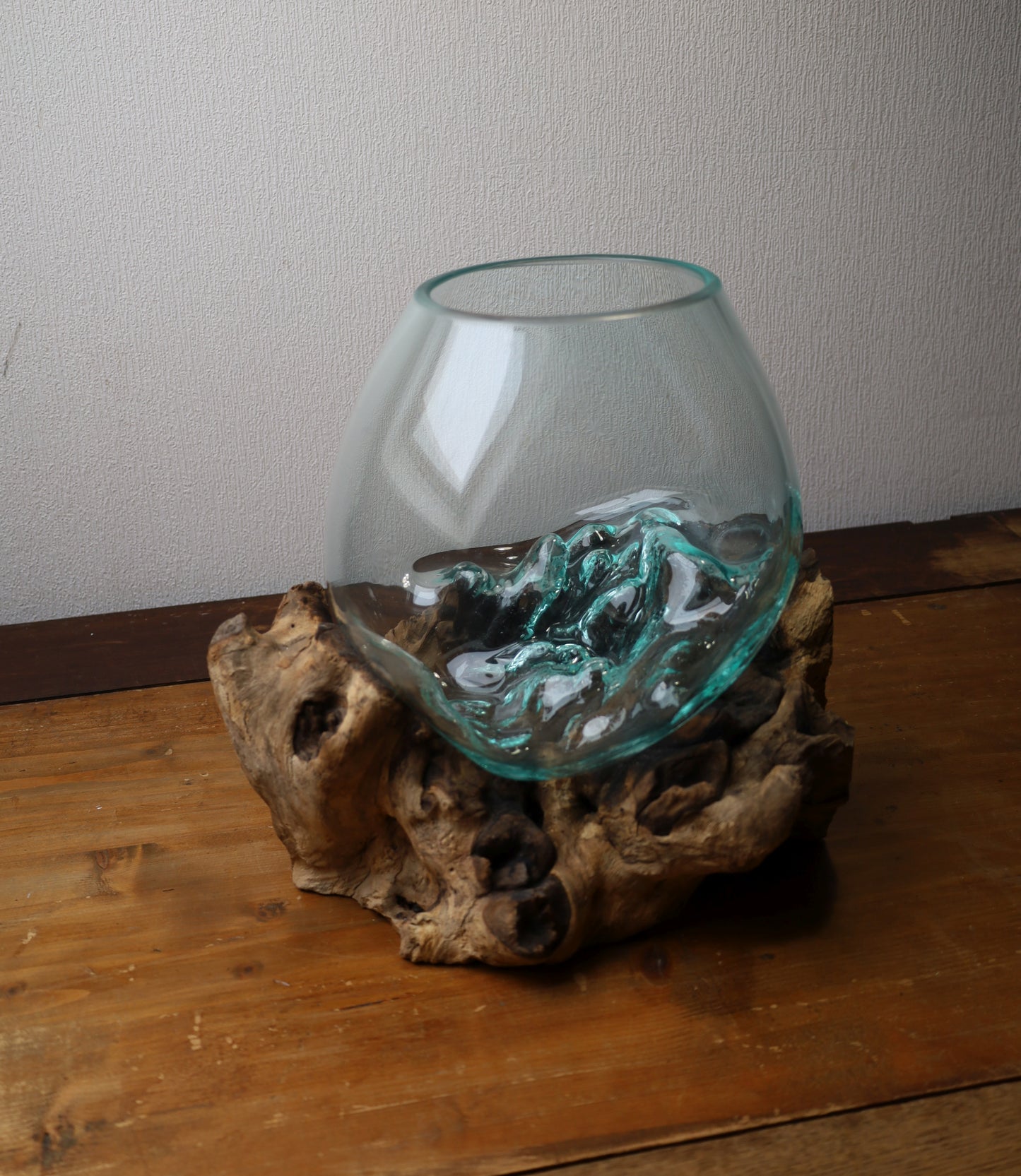 Glasvase auf Wurzelholz - Dekorative Schale Landhaus Deko