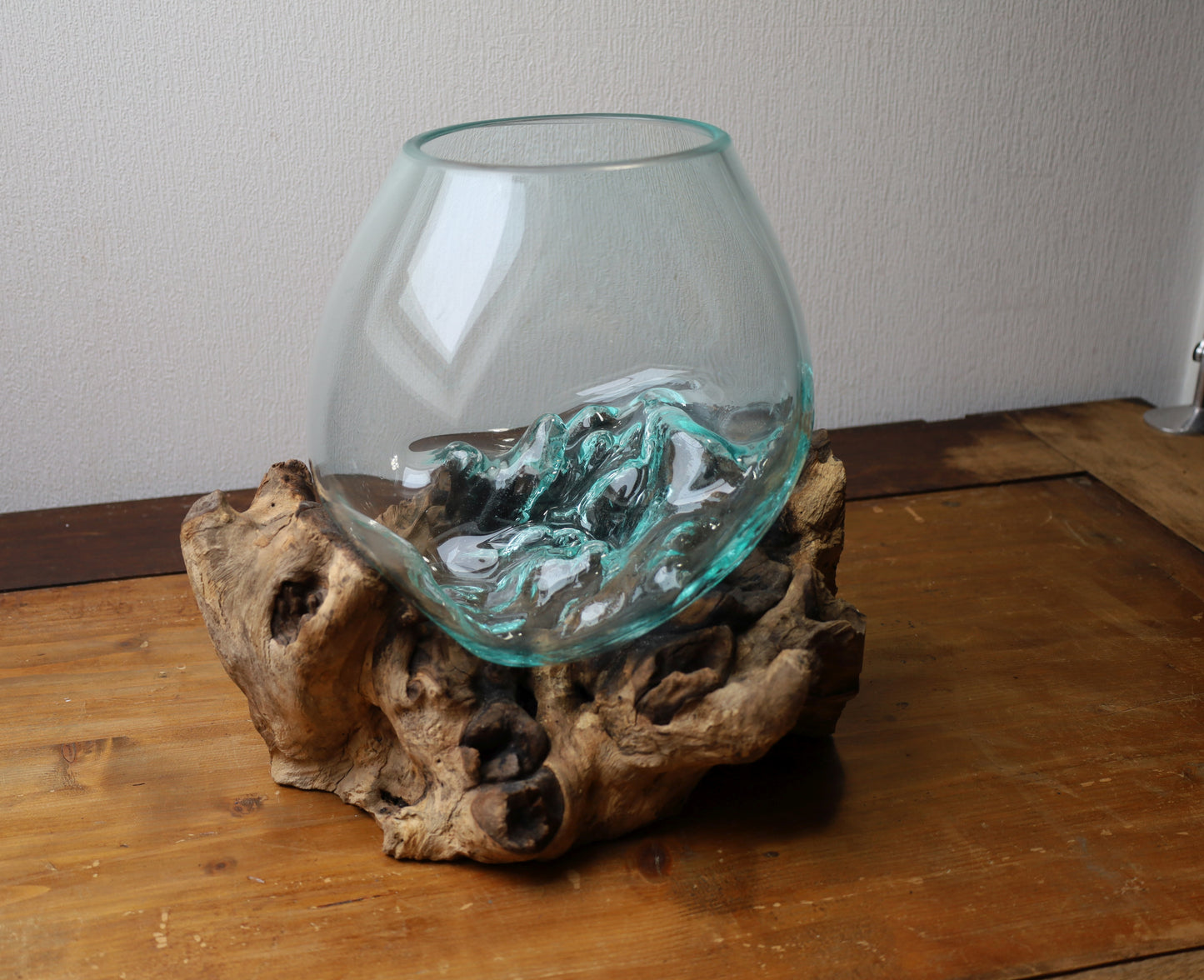Glasvase auf Wurzelholz - Dekorative Schale Landhaus Deko
