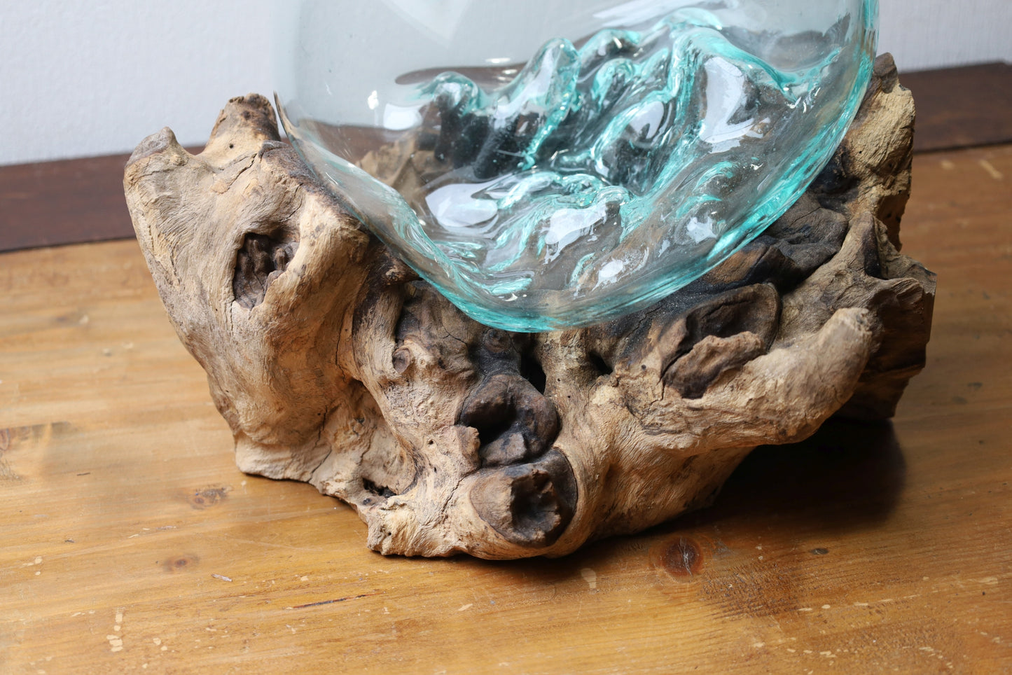 Glasvase auf Wurzelholz - Dekorative Schale Landhaus Deko