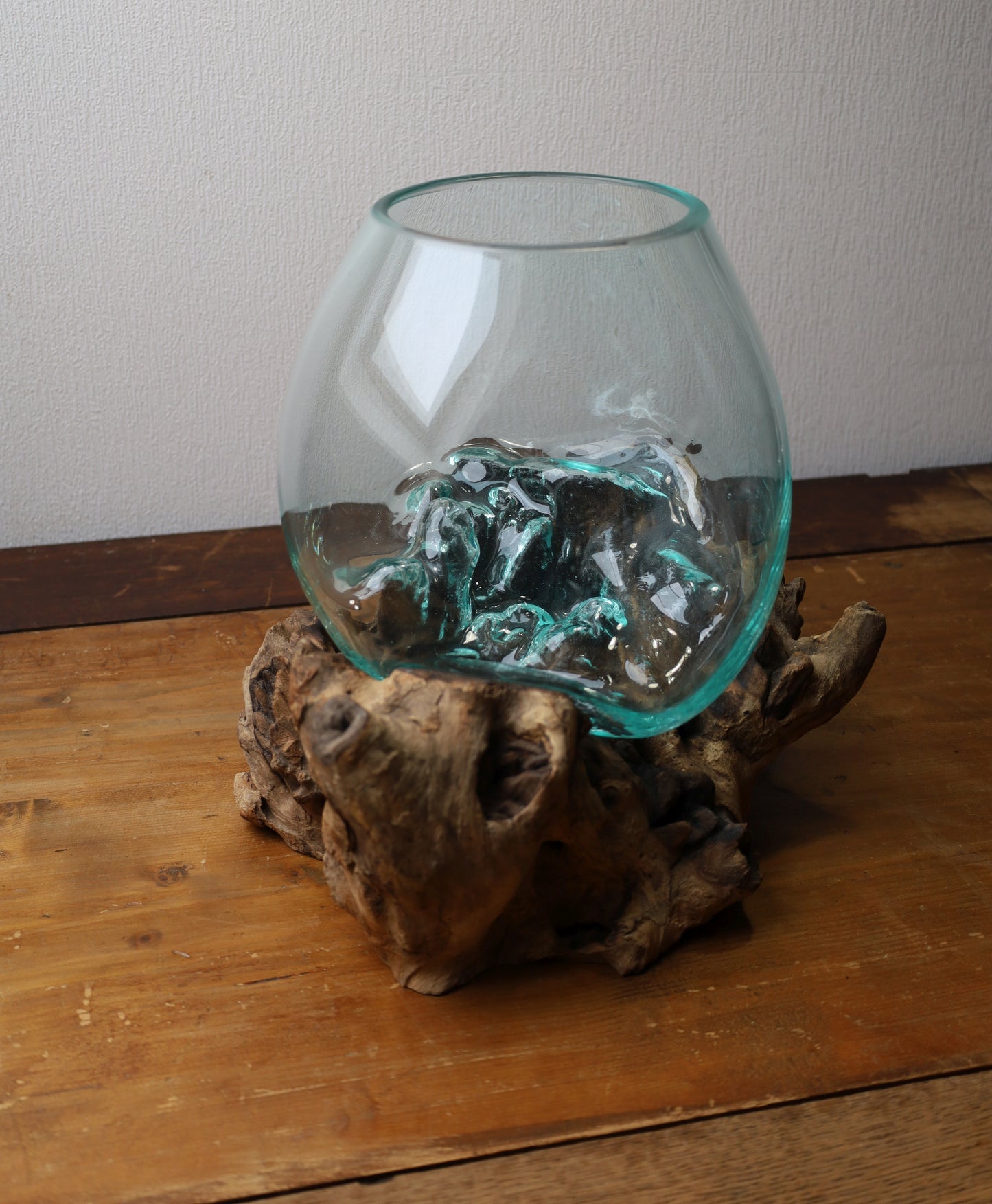 Glasvase auf Wurzelholz - Dekorative Schale Landhaus Deko