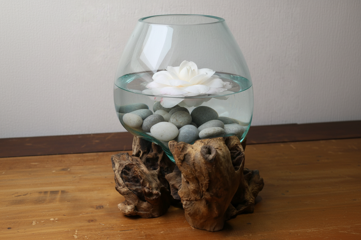 Glasvase auf Wurzelholz - Dekorative Schale Landhaus Deko
