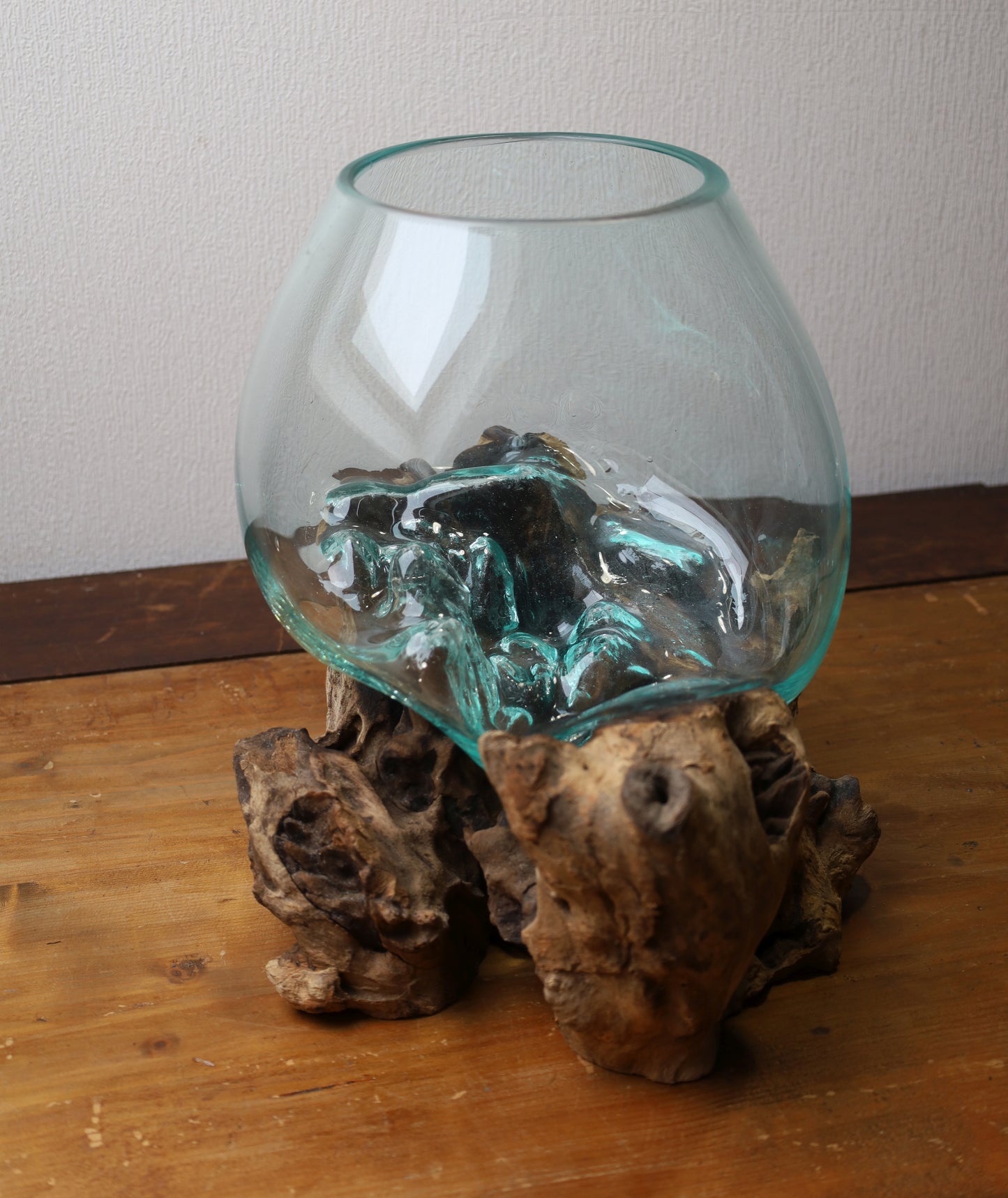 Glasvase auf Wurzelholz - Dekorative Schale Landhaus Deko