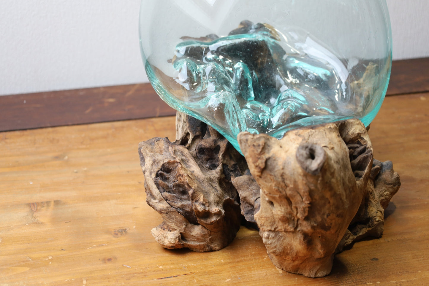 Glasvase auf Wurzelholz - Dekorative Schale Landhaus Deko