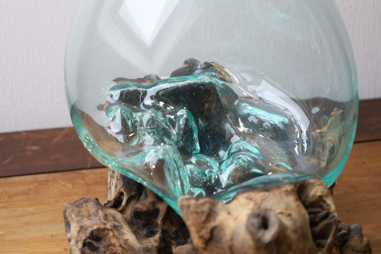 Glasvase auf Wurzelholz - Dekorative Schale Landhaus Deko