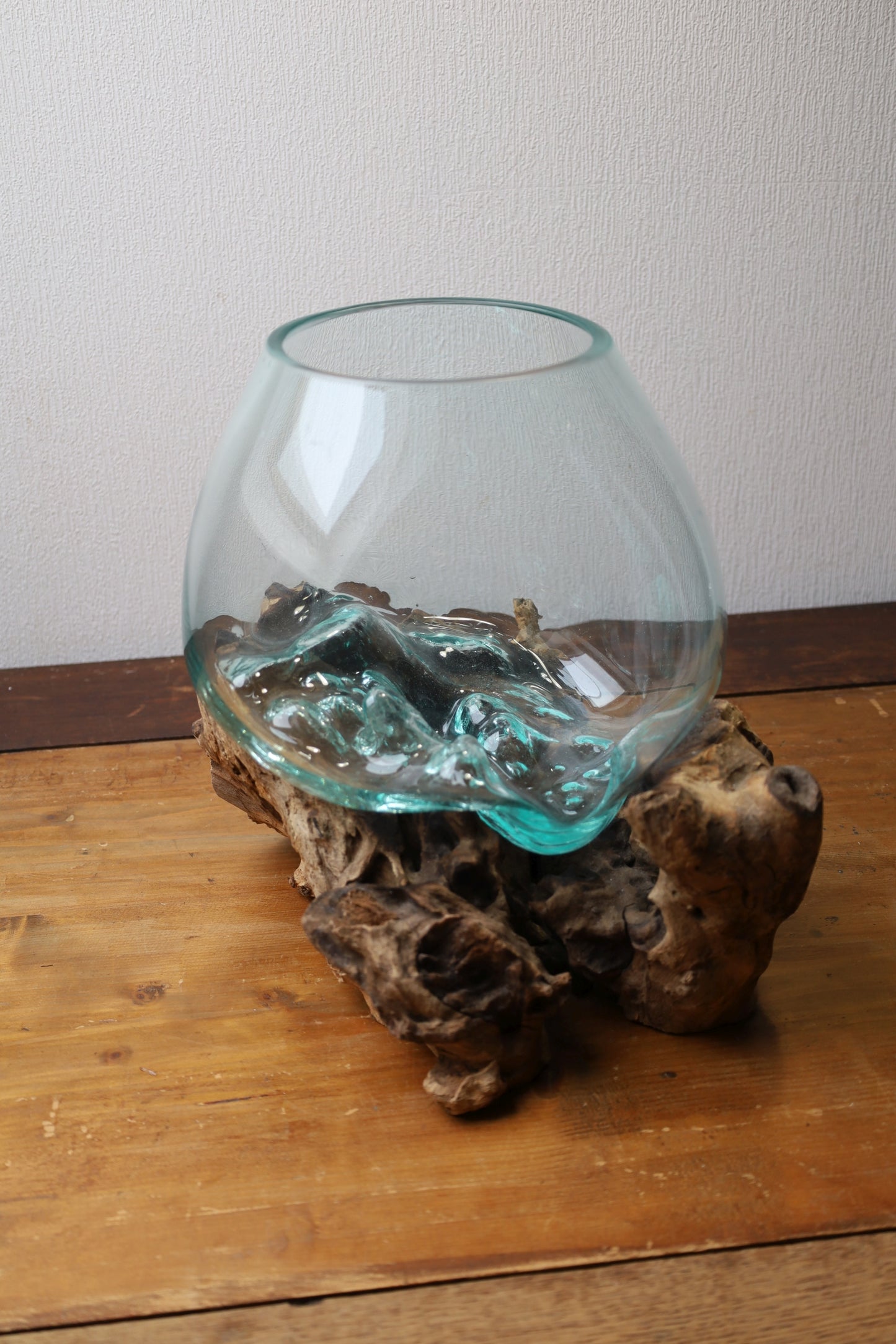 Glasvase auf Wurzelholz - Dekorative Schale Landhaus Deko