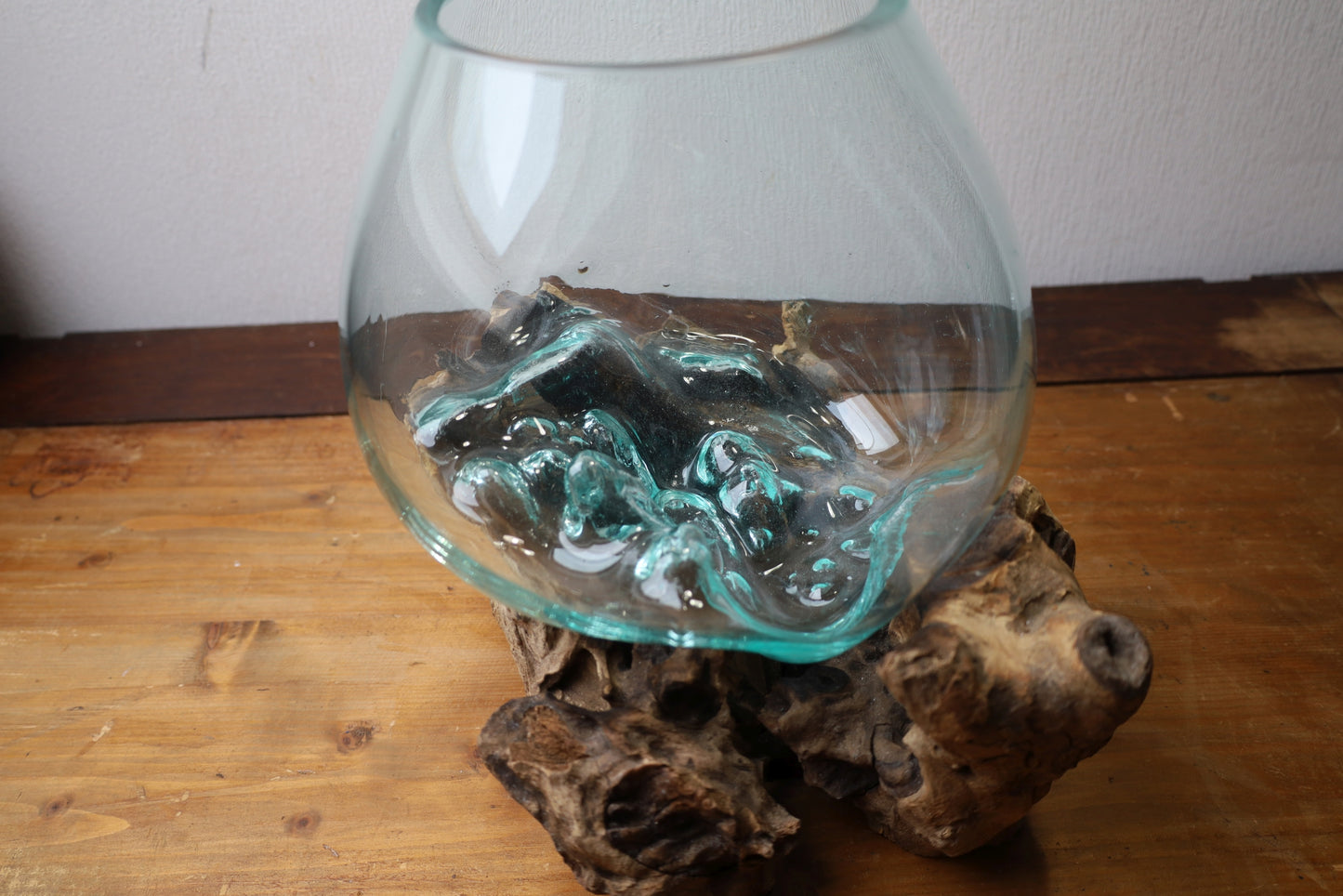 Glasvase auf Wurzelholz - Dekorative Schale Landhaus Deko