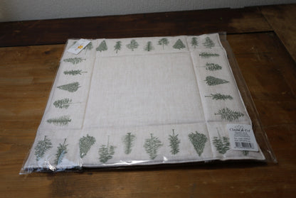 Corbeille à pain en coton Forêt d'hiver Noël Beige-Vert 35x35 cm