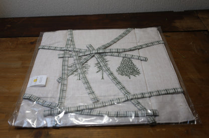 Corbeille à pain en coton Forêt d'hiver Noël Beige-Vert 35x35 cm