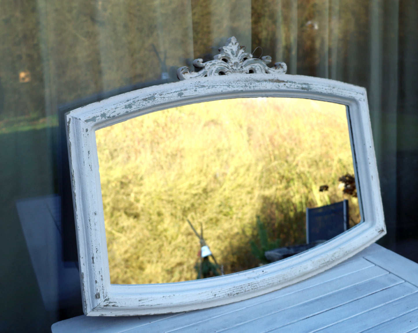 Specchio rettangolare in legno in stile rustico / Bianco / 72 x 55 cm / Shabby Chic