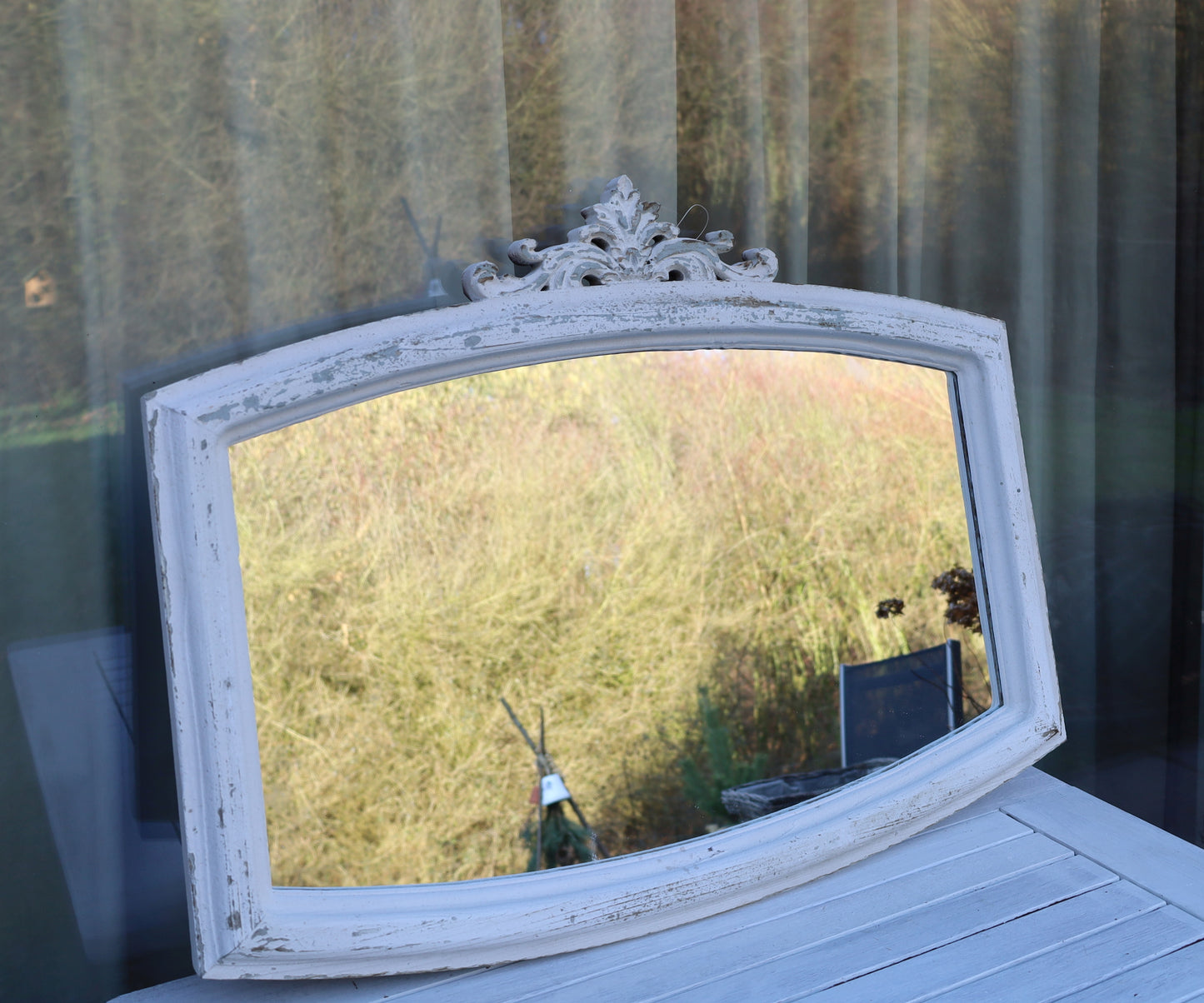 Specchio rettangolare in legno in stile rustico / Bianco / 72 x 55 cm / Shabby Chic