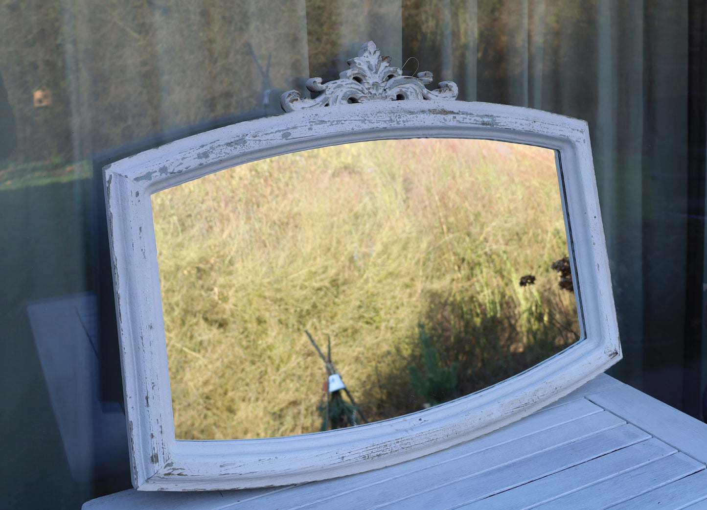 Specchio rettangolare in legno in stile rustico / Bianco / 72 x 55 cm / Shabby Chic