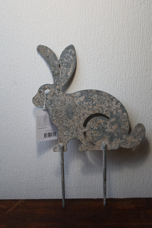Gartenspieß Hase Grau Metall – Gartenstecker Landhaus Osterdeko in 2 Größen