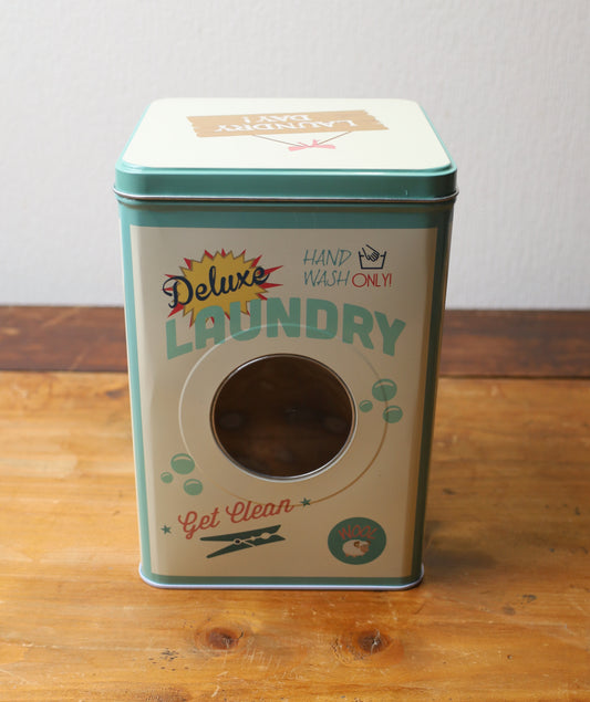 Retro Waschpulverbox aus Metall - Waschmittelbox Beige-Grün mit Henkel