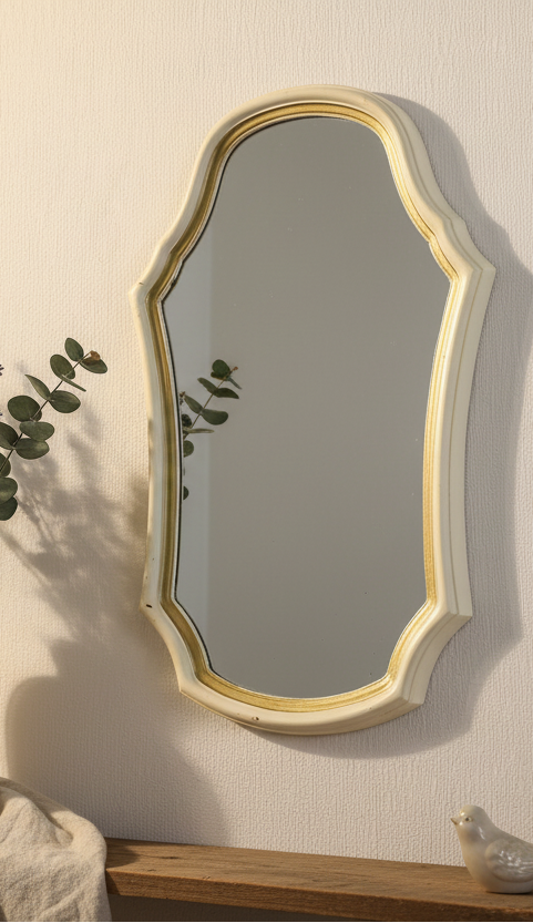 Wandspiegel Vintage Creme-Gold 62cm - Shabby Chic Spiegel Landhausstil