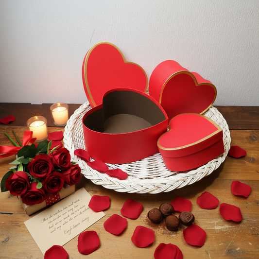 Scatola regalo rossa, cuore di cartone, set da 3, scatola portaoggetti per confezione regalo