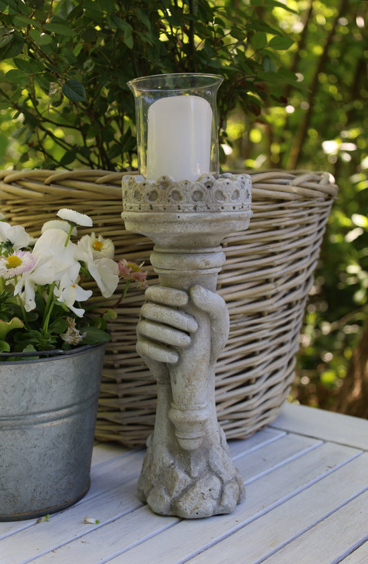 Garten-Deko in Grau, im Landhausstil aus Steinguss, Fackel mit Kerzenhalter {{ Shabby Chic und Landhaus Deko }} {{ www.Stein-Alt.de The cosy Cottage }}