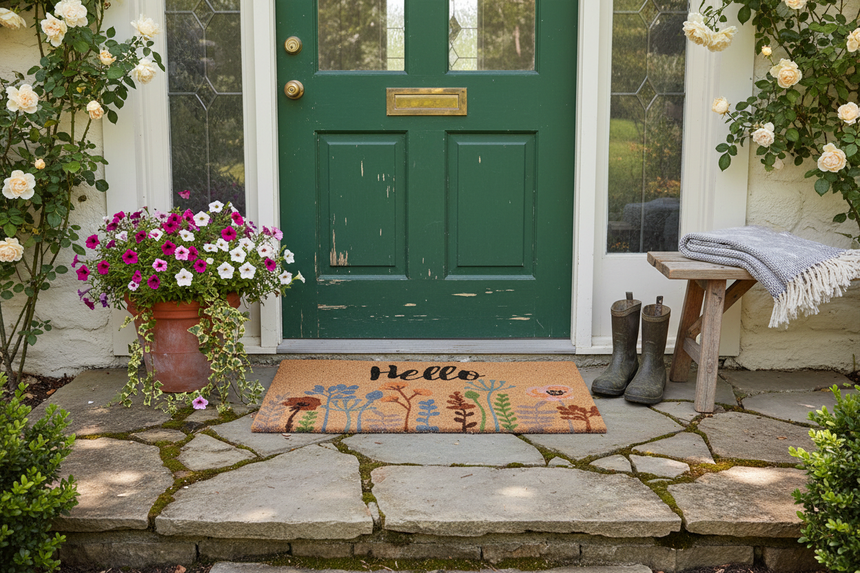 Türmatte aus Kokos für Drinnen & Außen – Fußabtreter mit natürlichen Motiven im Landhausstil {{ Shabby Chic und Landhaus Deko }} {{ www.Stein-Alt.de The cosy Cottage }}