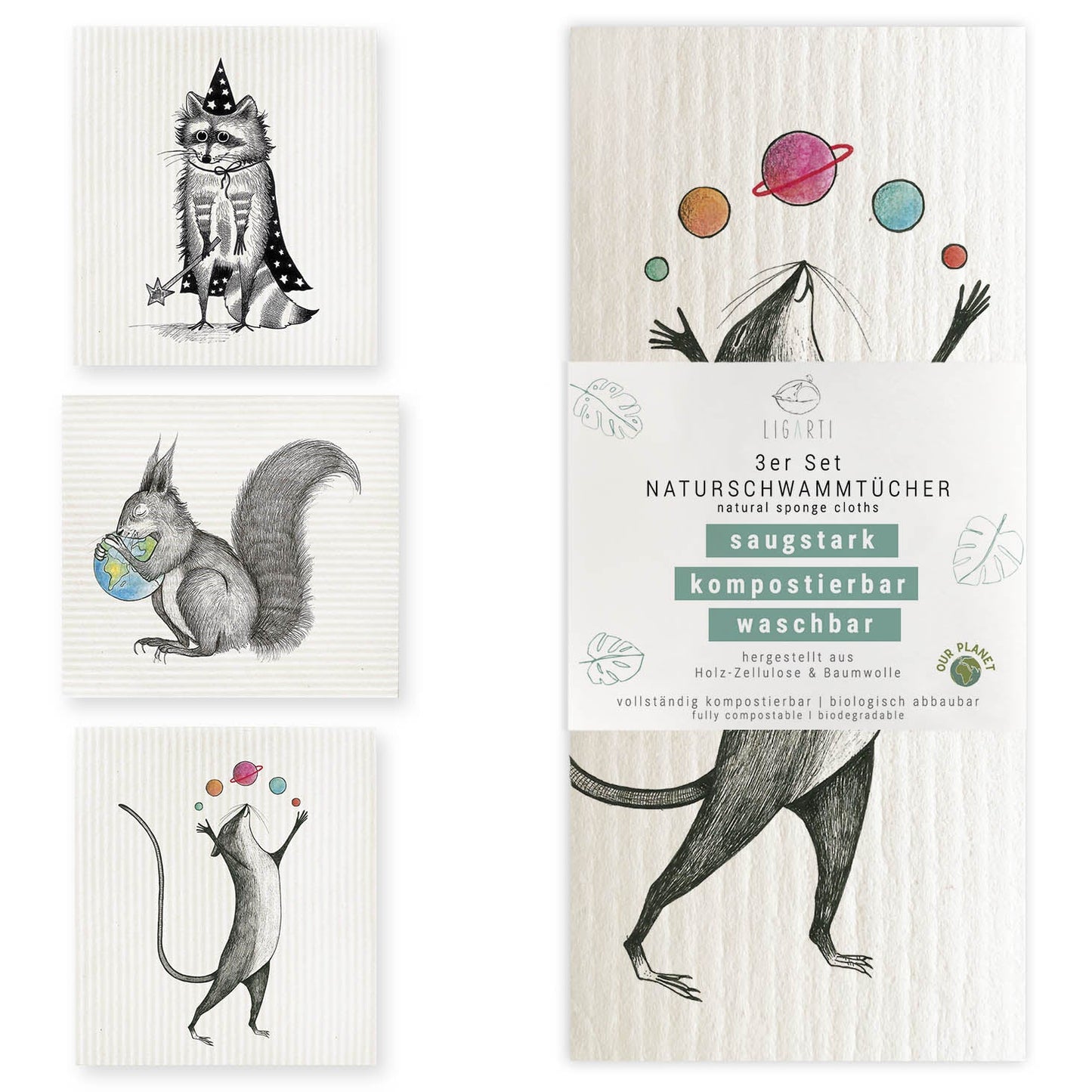 Zero Waste Schwammtücher - Bio Baumwolle & Holz, kompostierbar
