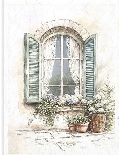 Reispapier Decoupage Cottage Romantische Fenster - Landhausstil Möbel Makeover