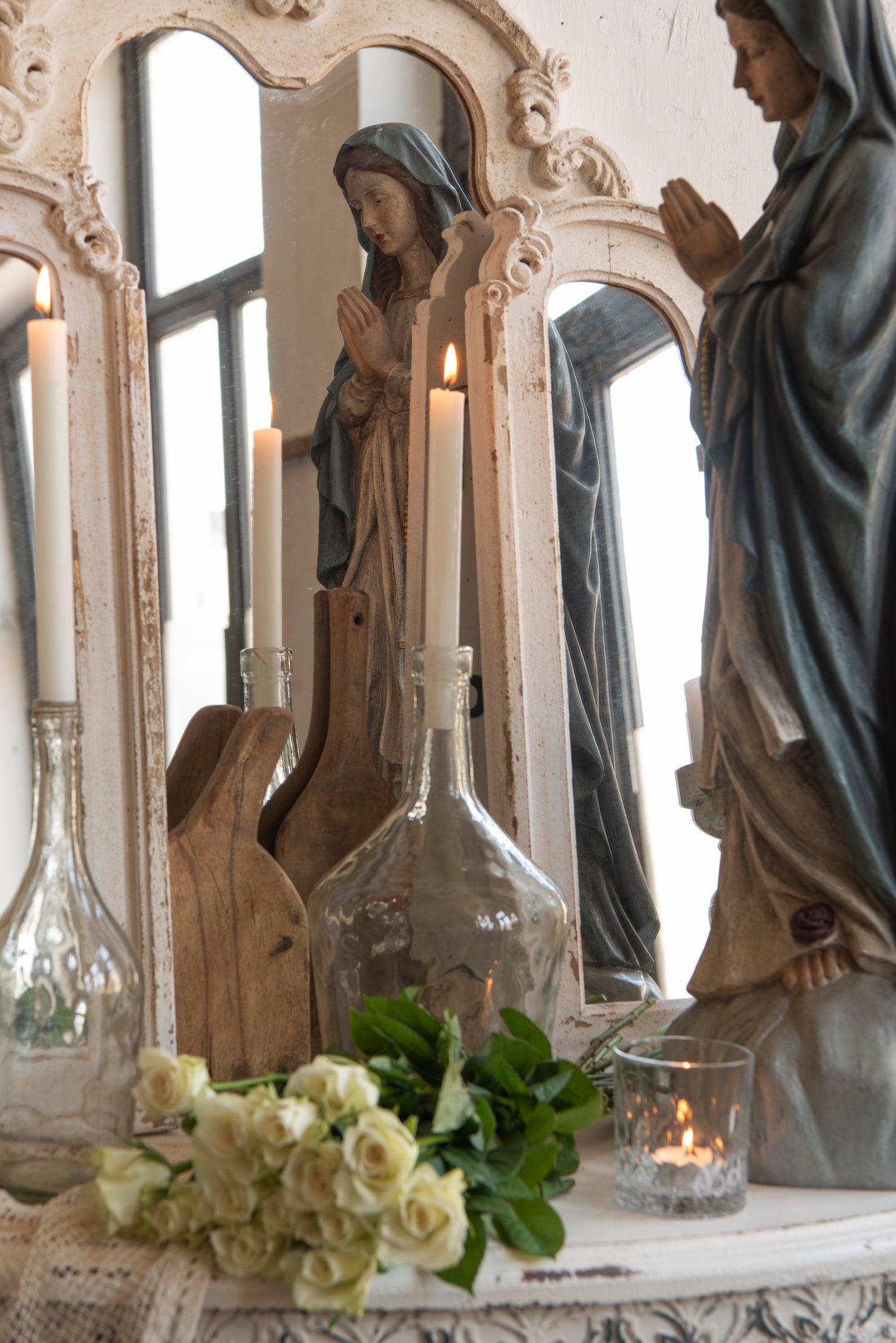 Dreiflügeliger Barock-Spiegel Weiß Holz 122x84 cm - Shabby Chic Wandspiegel Landhaus