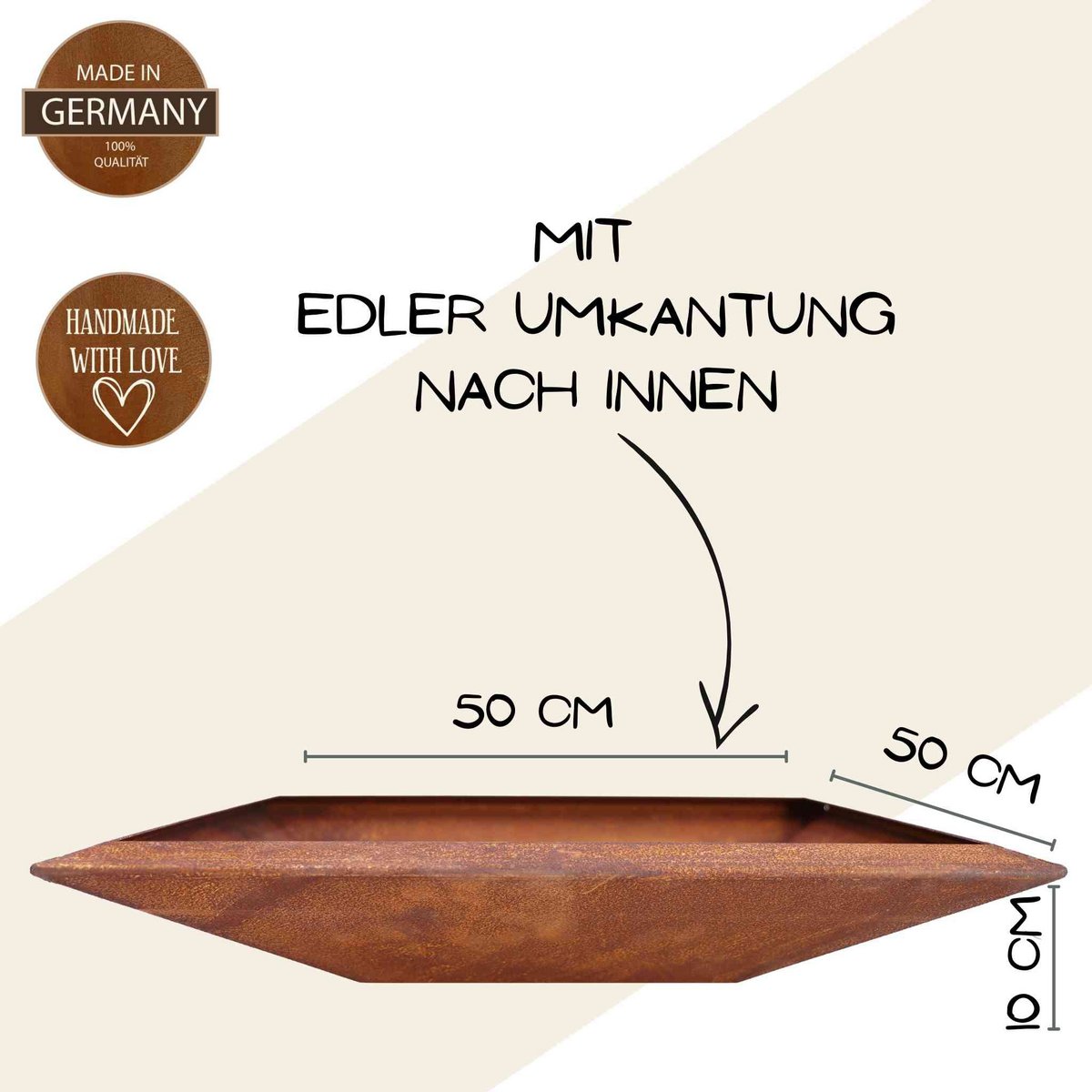 Edelrost Stele mit Schale und Familien-Spruch - Gartendeko für Draußen