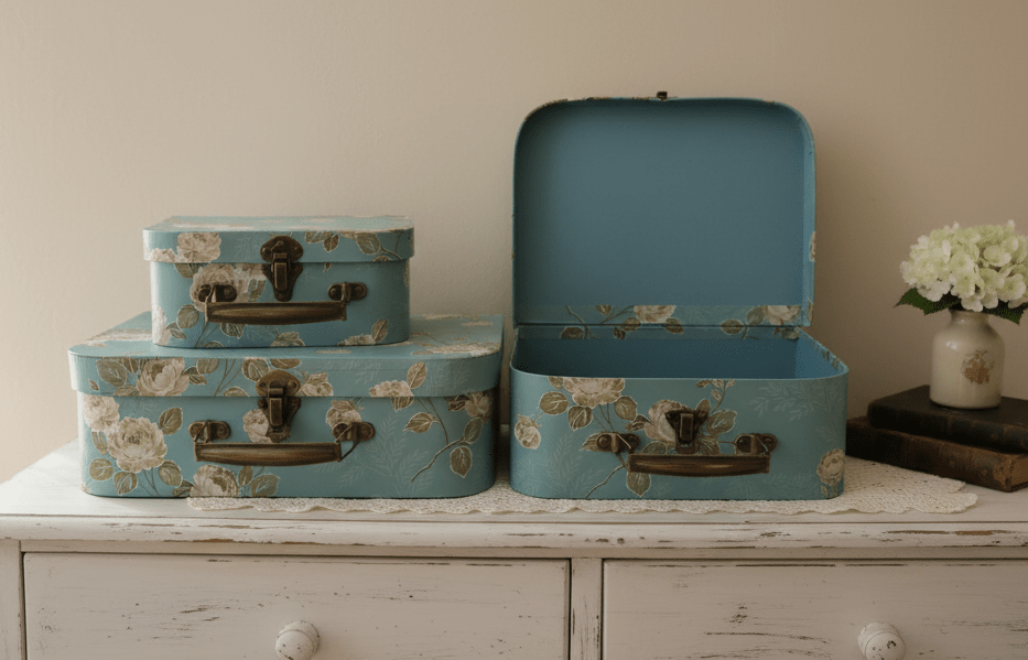 3er Set Deko-Koffer mit Blumenmuster - Aufbewahrungsboxen im Landhausstil {{ Shabby Chic und Landhaus Deko }} {{ www.Stein-Alt.de }}
