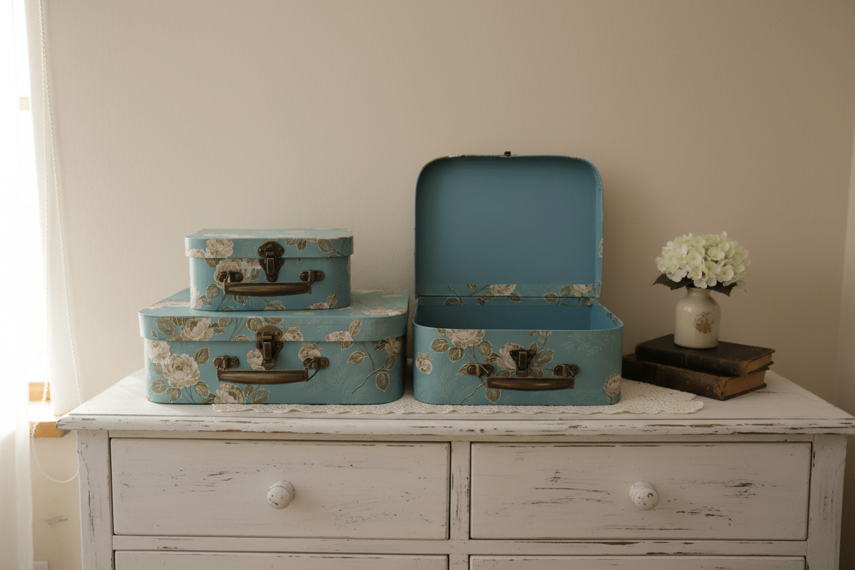 3er Set Deko-Koffer mit Blumenmuster - Aufbewahrungsboxen im Landhausstil {{ Shabby Chic und Landhaus Deko }} {{ www.Stein-Alt.de }}
