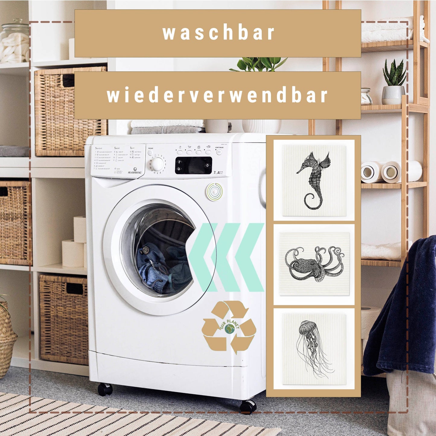 Zero Waste Schwammtücher - Bio Baumwolle & Holz, kompostierbar