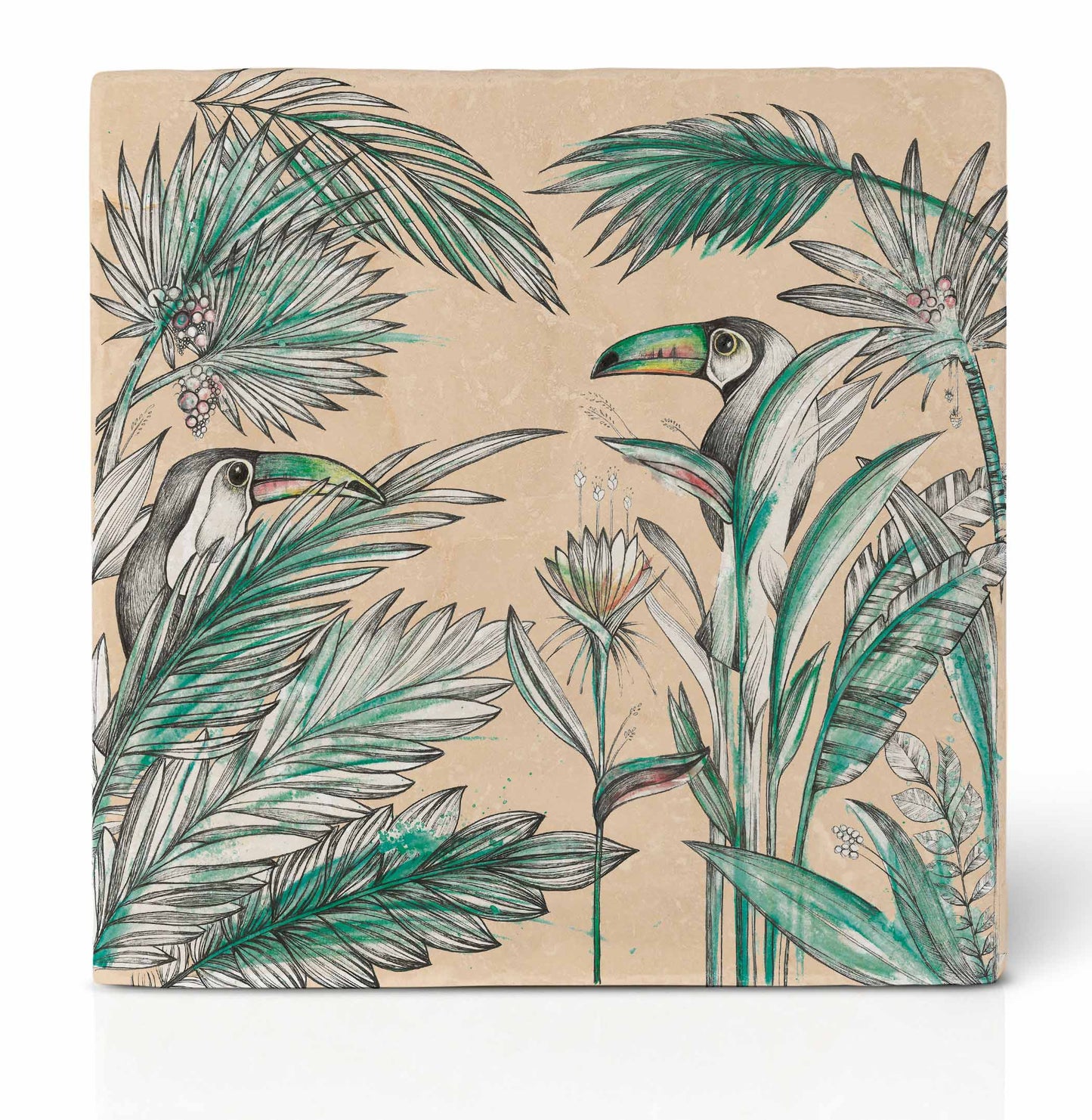 Tassenuntersetzer aus Keramik mit verschiedenen Dschungelmotiven