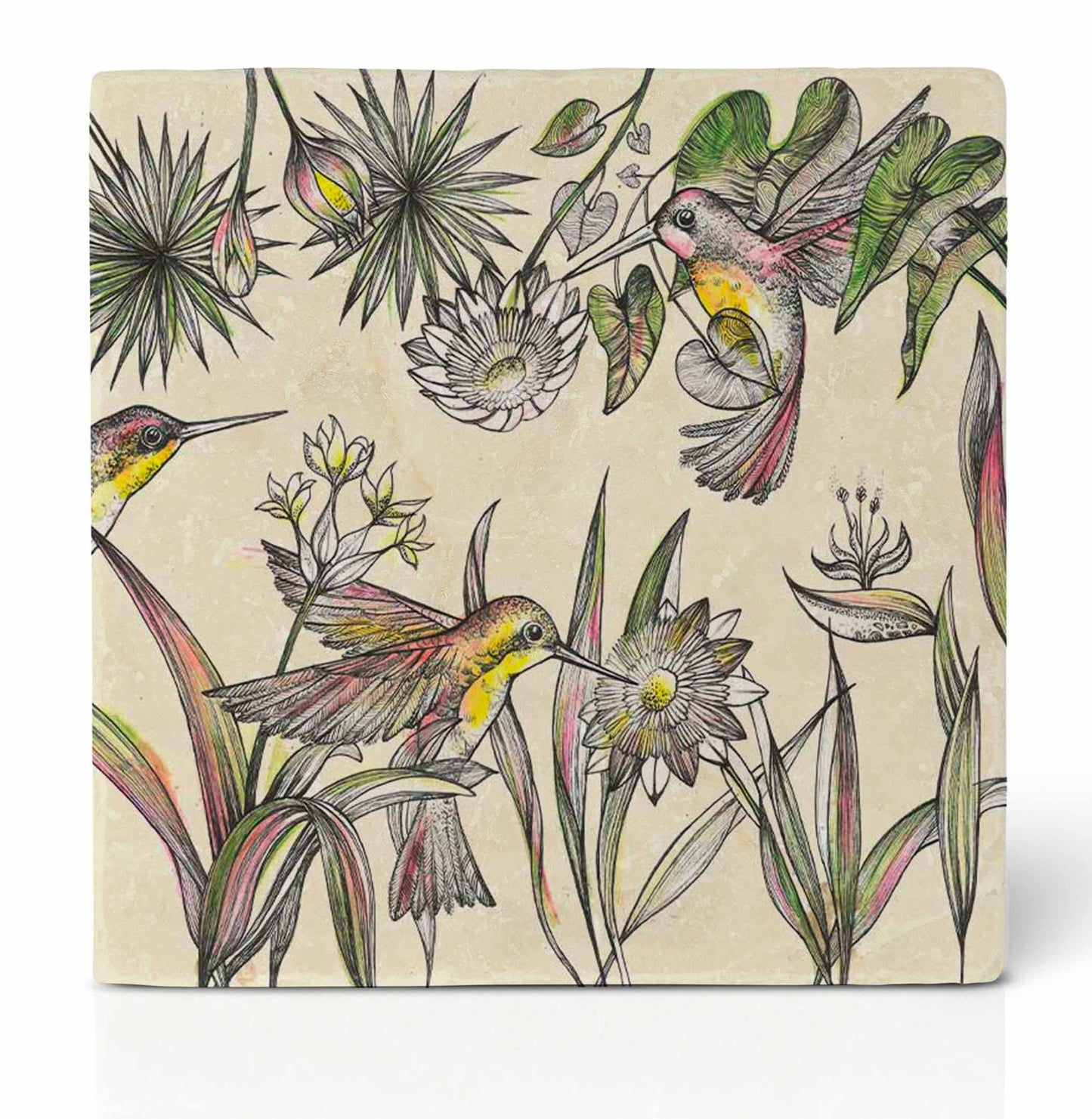 Tassenuntersetzer aus Keramik mit verschiedenen Dschungelmotiven