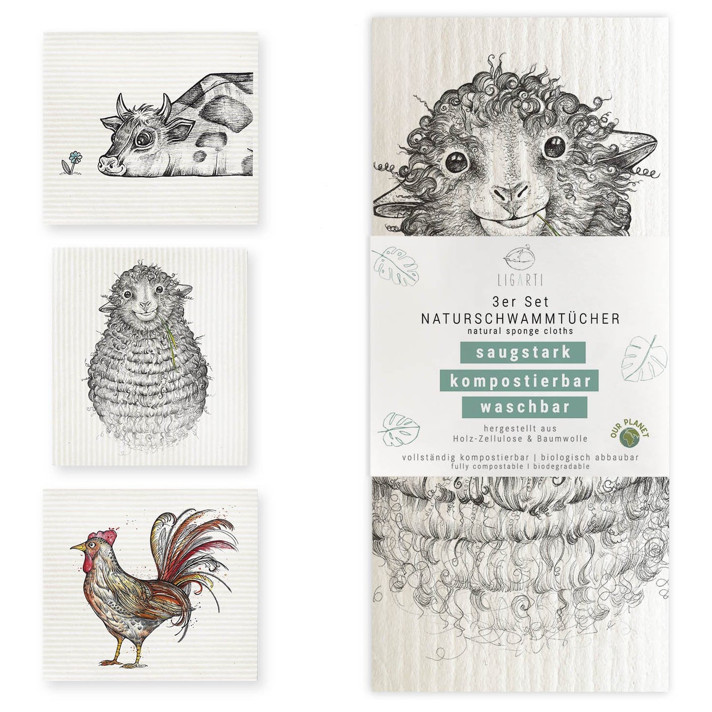 Zero Waste Schwammtücher - Bio Baumwolle & Holz, kompostierbar