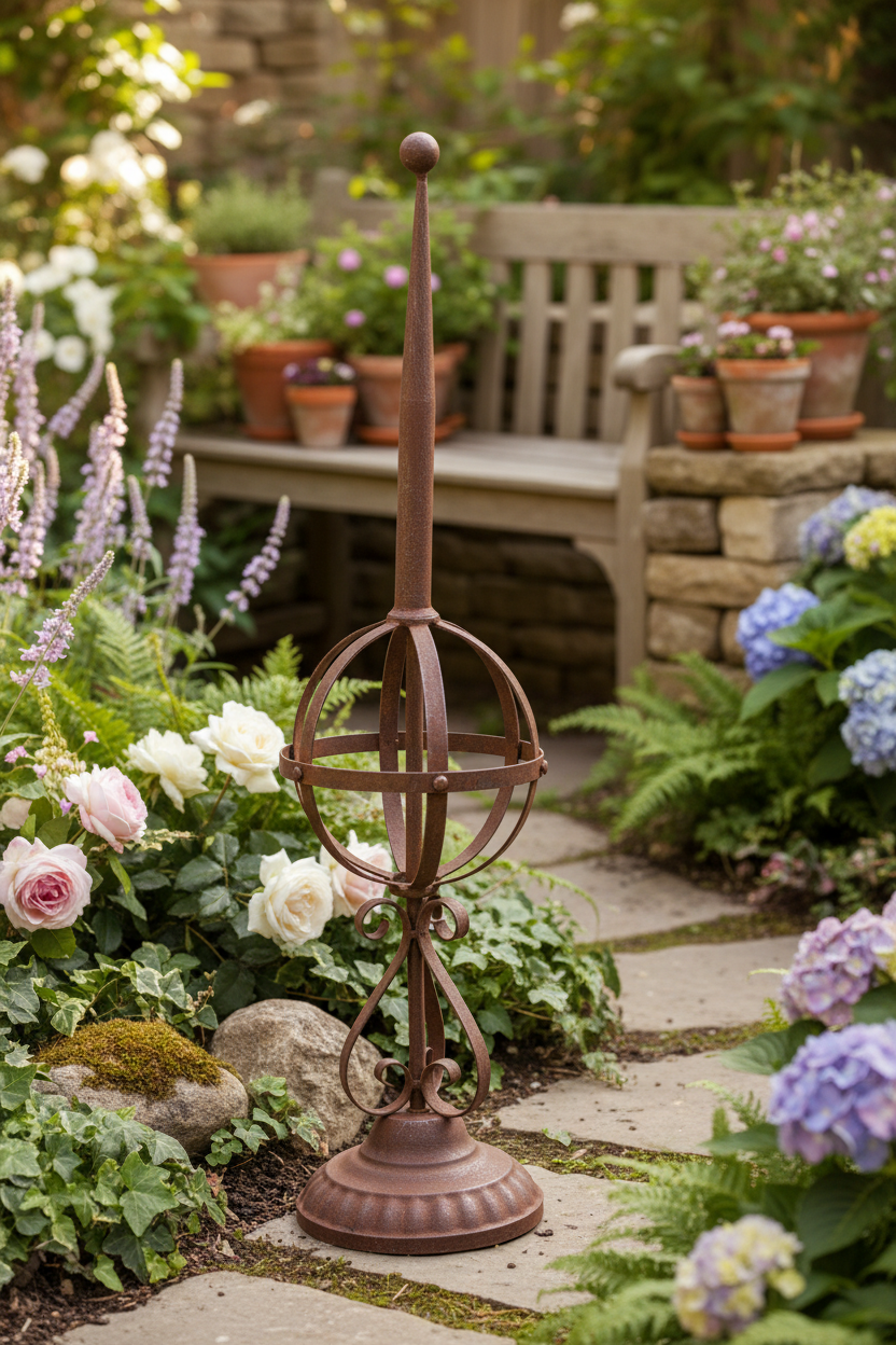 Gartendeko Obelisk Vintage-Stil - Eisen Rankhilfe Braun Shabby Chic